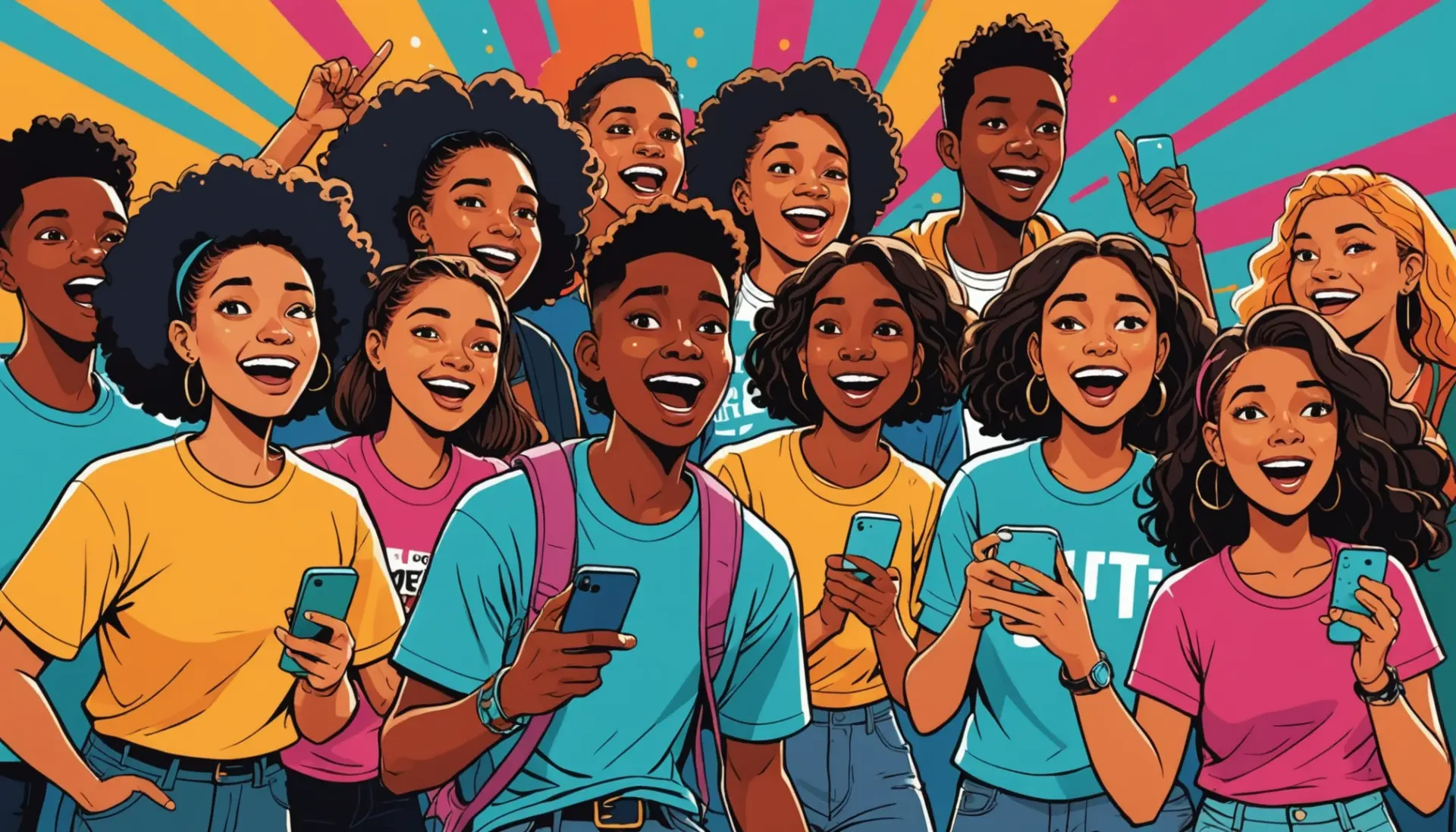 Editorial illustration showing people reacting to the phrase strunk definition slang in a vibrant meme-style scene