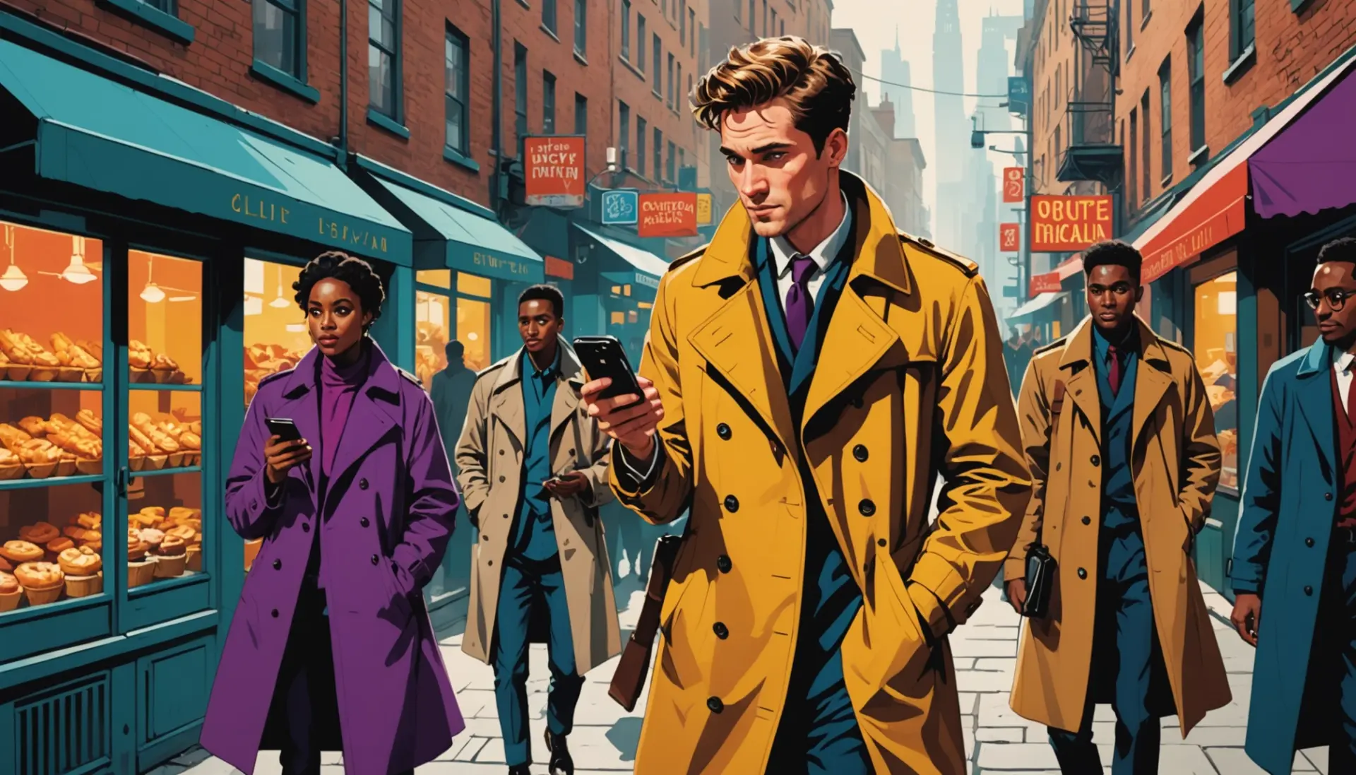 Editorial illustration showing characters labeled as miscreant in a colorful street scene, focusing on the phrase what does miscreant mean