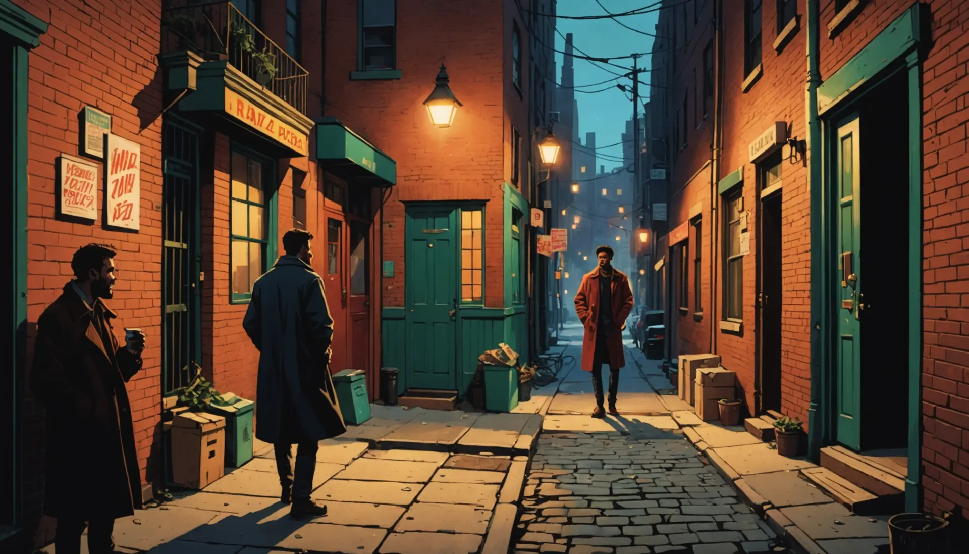 Editorial illustration showing the phrase what does ruffian mean with characters representing a ruffian and a playful scene