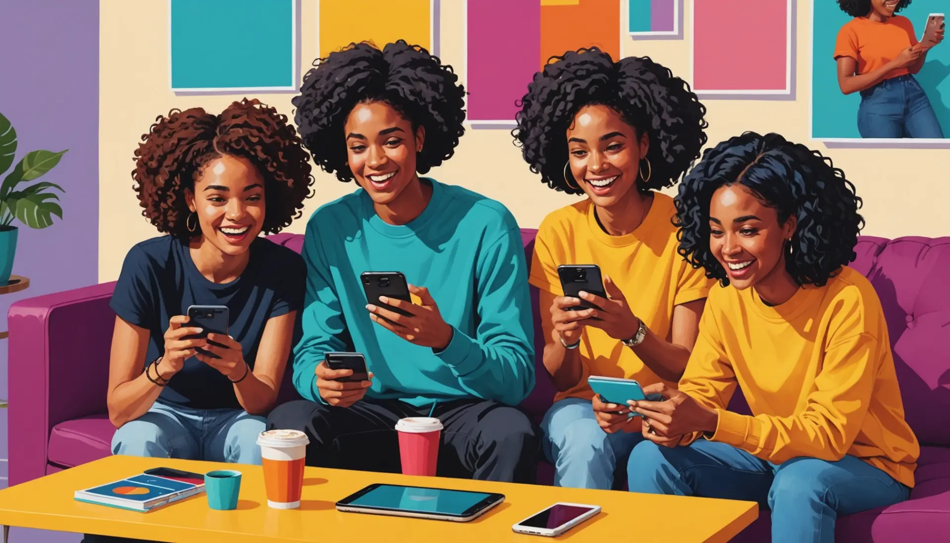 Illustration showing people searching 'what is queefing urban dictionary' on a phone