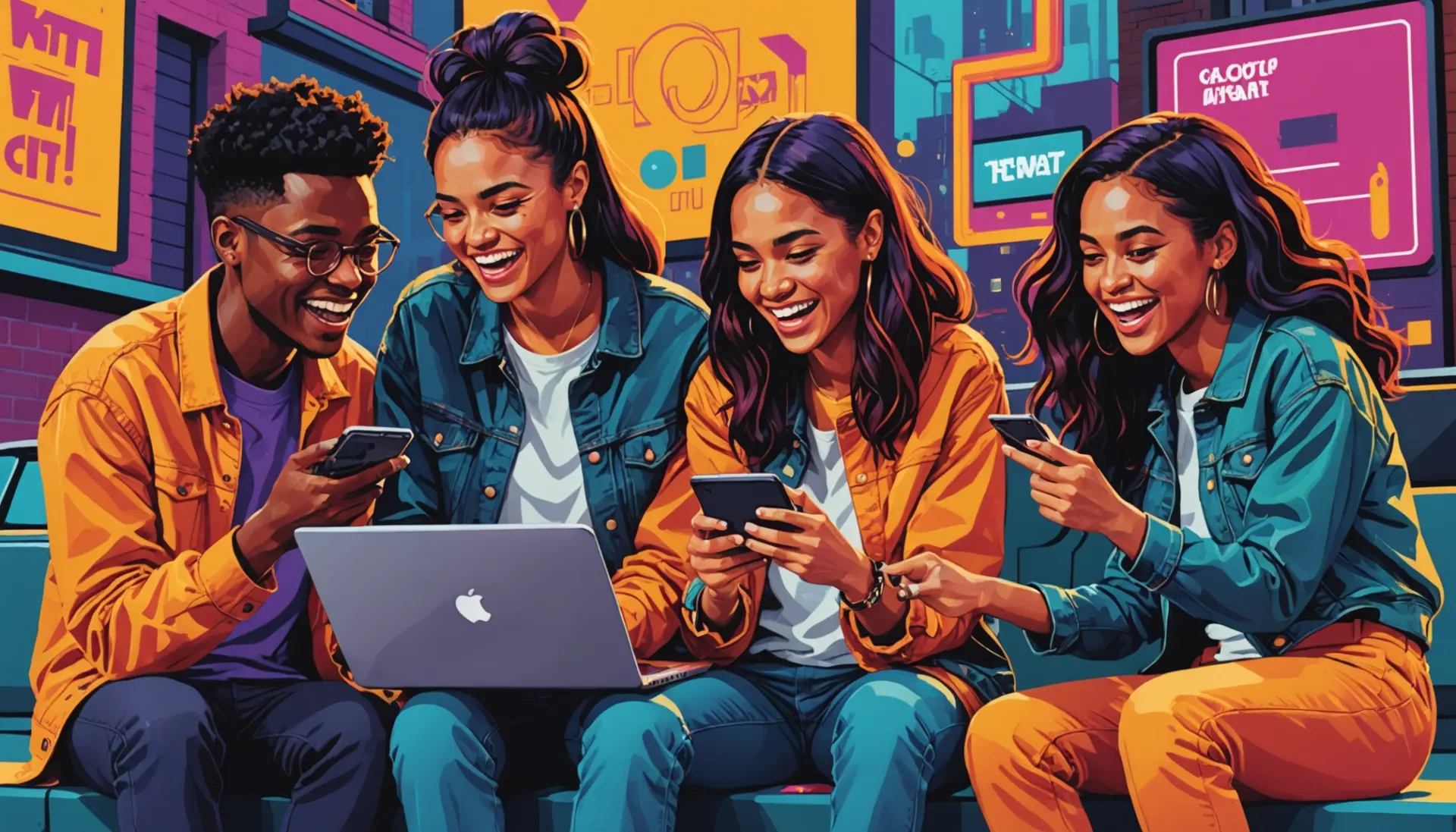 Editorial illustration showing people looking up tender urban dictionary on phones