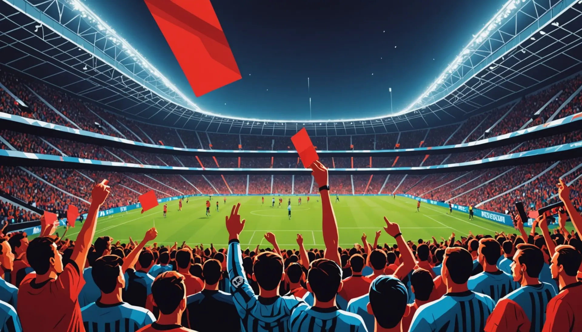 Illustration showing fans asking what does a red card mean in world cup as a player walks off the pitch