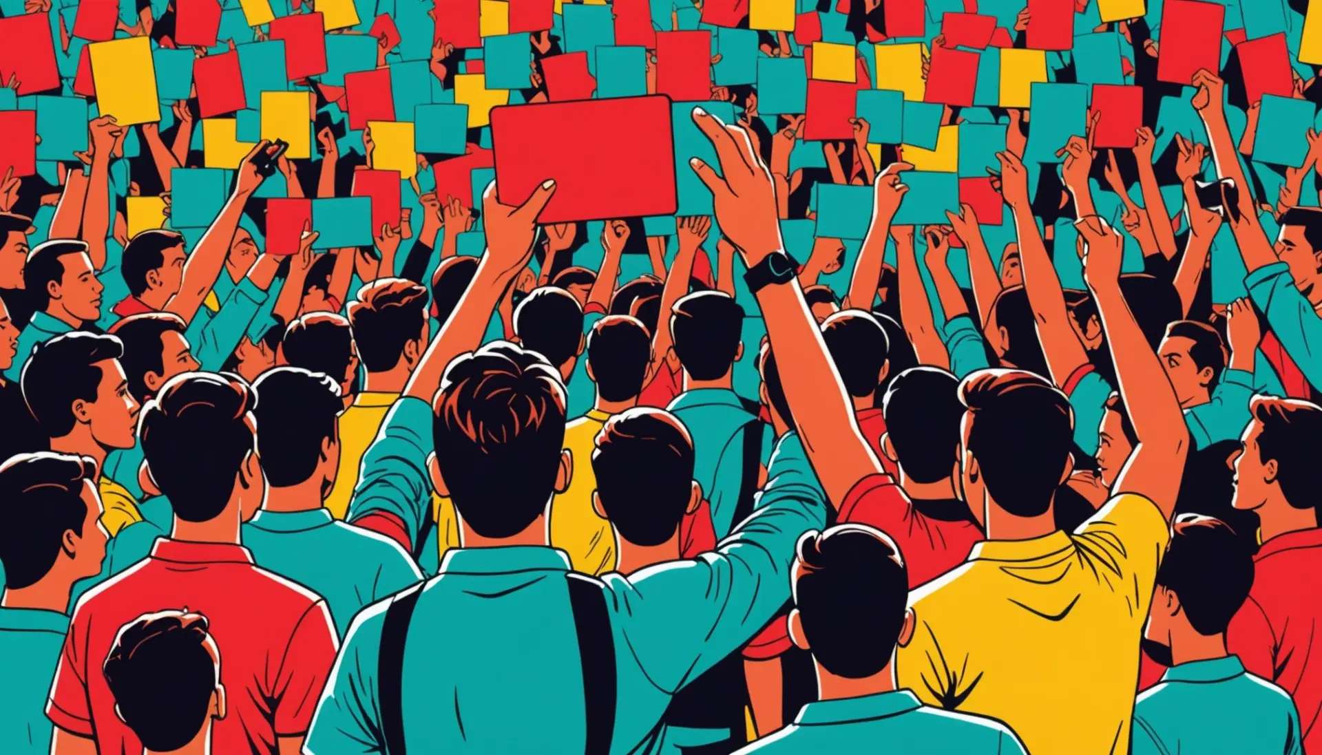 Editorial illustration showing the concept of what does red card mean with a red card being shown in a social media context