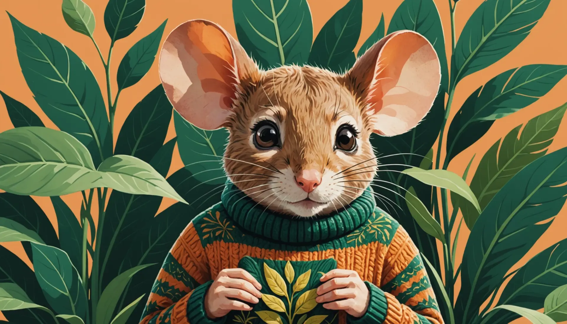 A vibrant editorial illustration showing a shy person compared to a tiny field mouse, caption-free; field mouse slang meaning