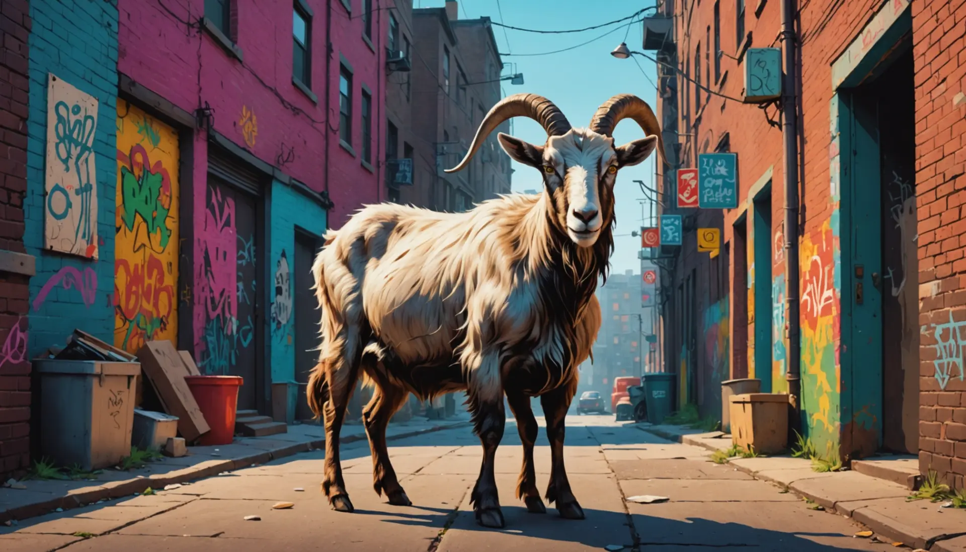 Editorial illustration of a bold billy goat with playful urban vibes, billy goat urban dictionary context