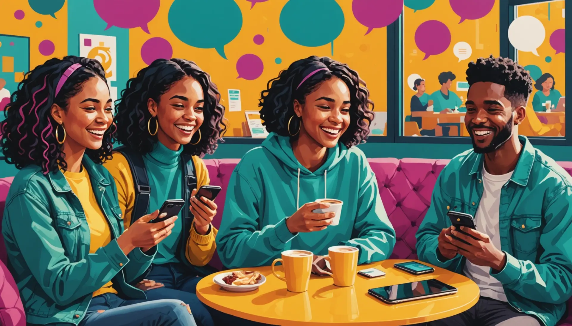 Editorial illustration of people texting with speech bubbles saying IKR, highlighting what does ikr mean in slang