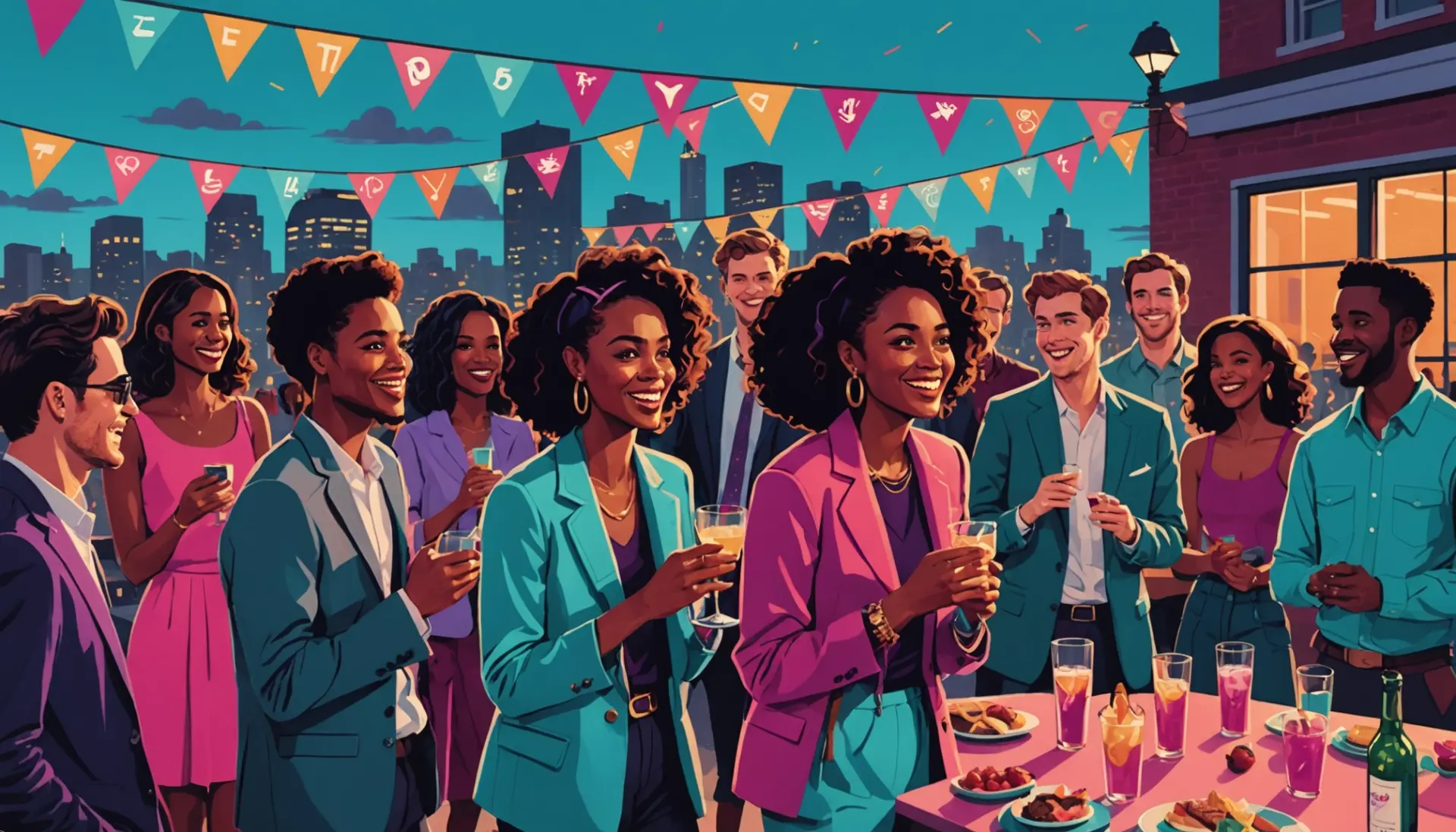 Editorial illustration of friends at a party, highlighting someone as a golf accessory meaning slang