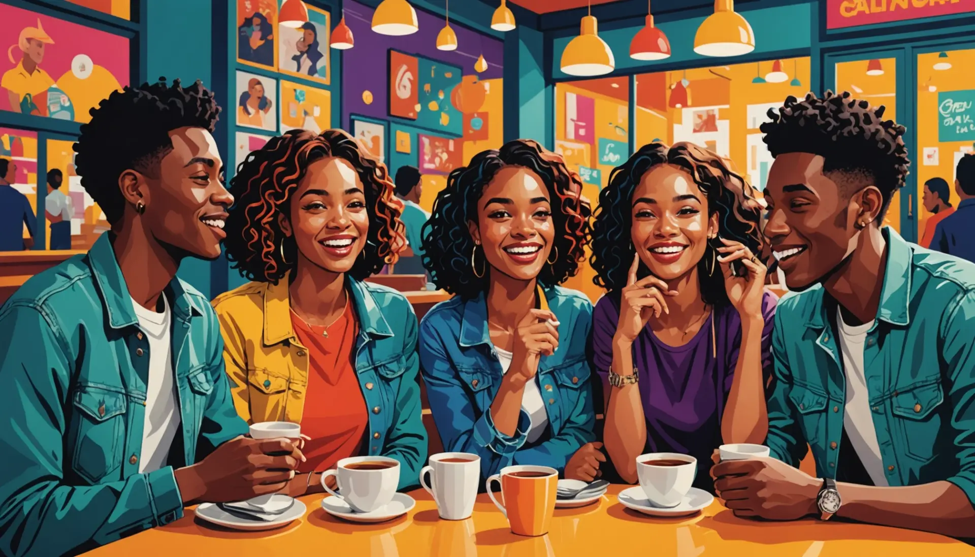 Editorial illustration showing people exchanging gossip, labeled with the phrase gossip slang