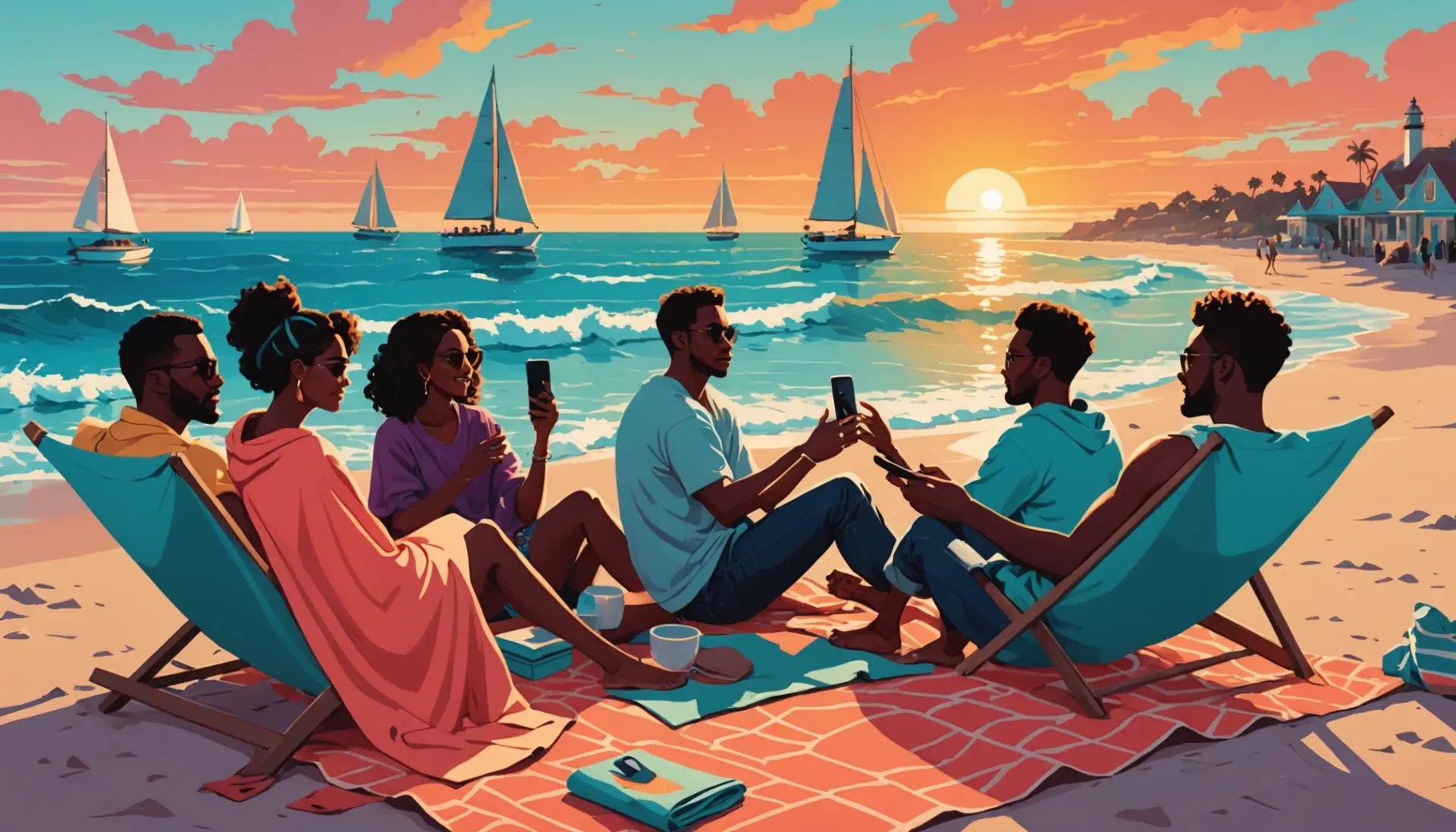 Illustration of people by the sea with ‘what does cabo mean’ vibe, bright editorial colors