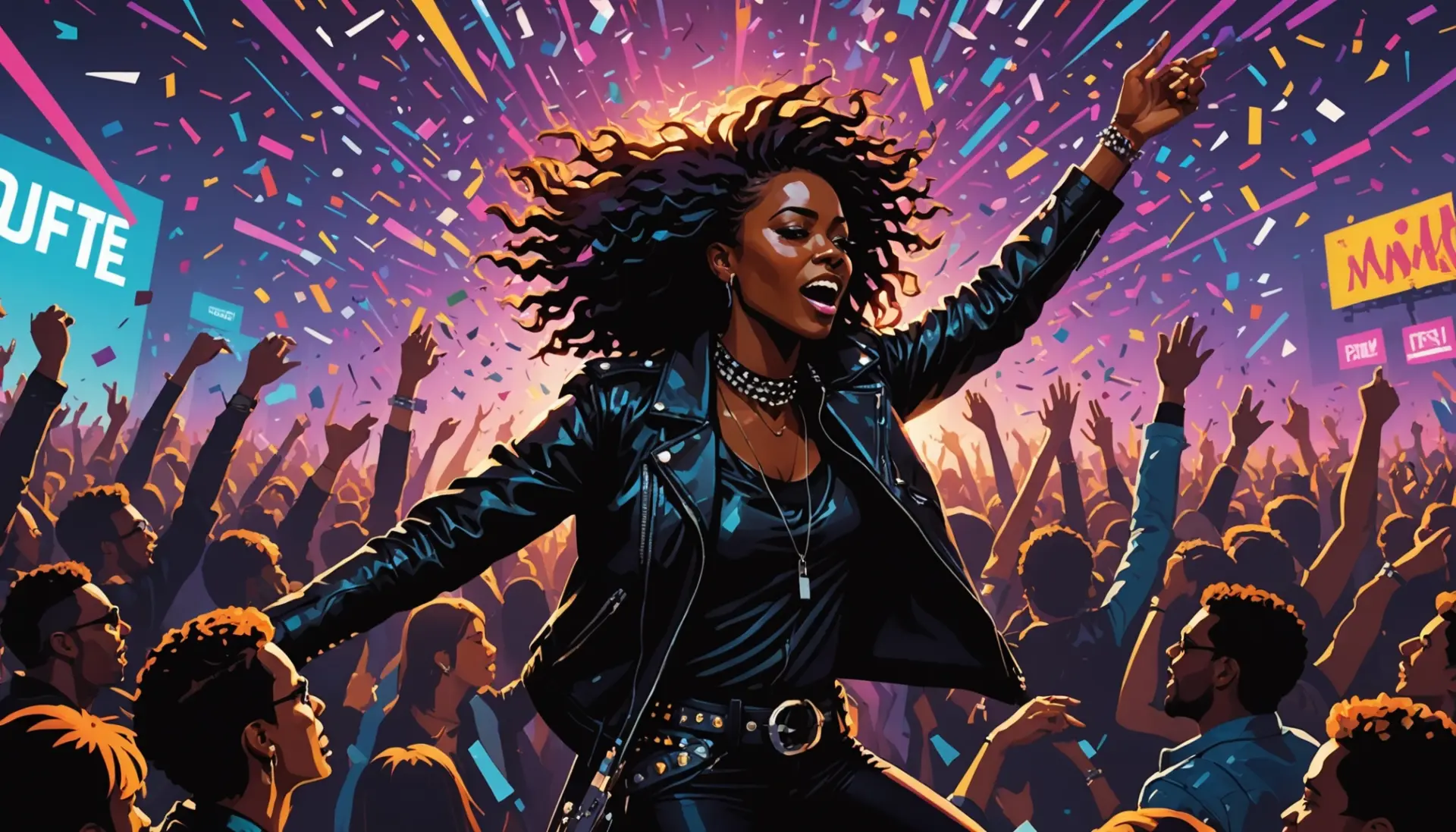 Illustration of a crowd yelling 'metal as hell meaning urban dictionary' vibe at a concert, showing intense heavy metal energy