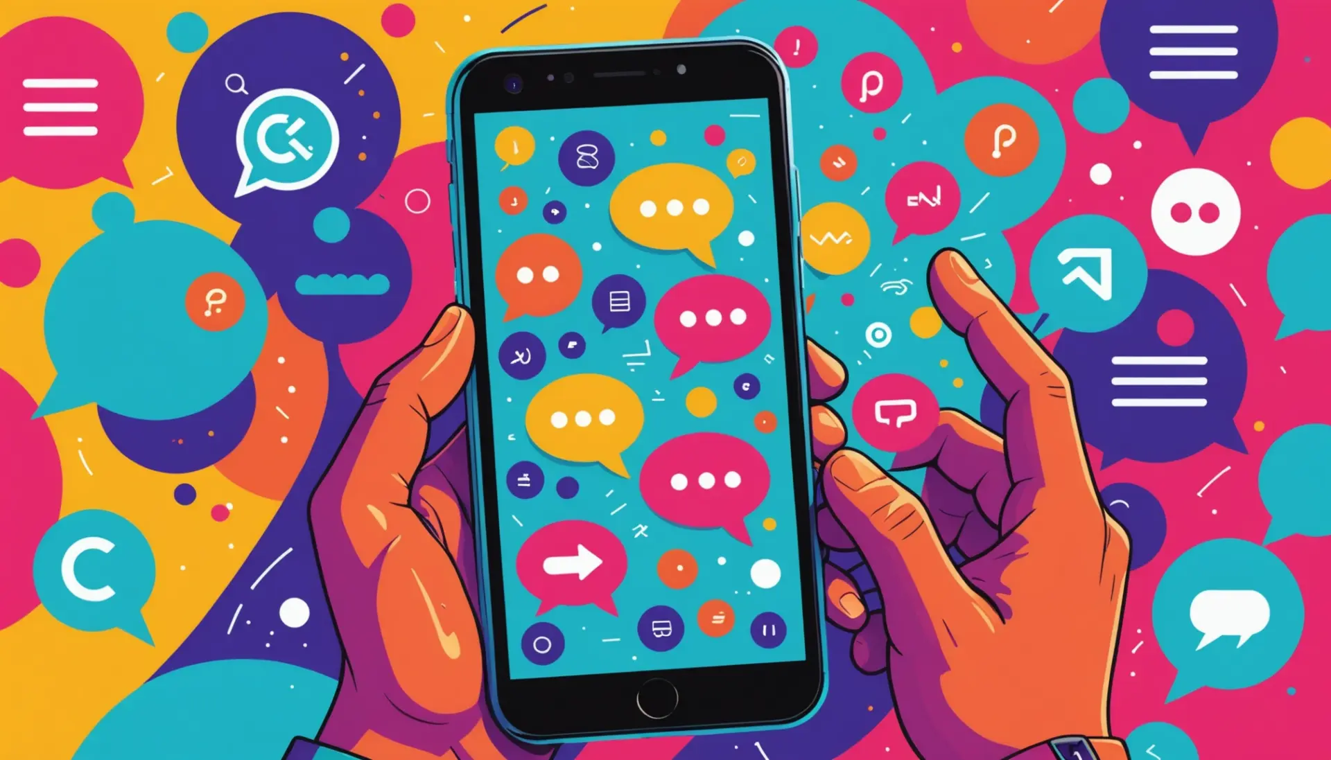 Editorial illustration showing a phone screen with chat bubbles asking what does tmti mean in text