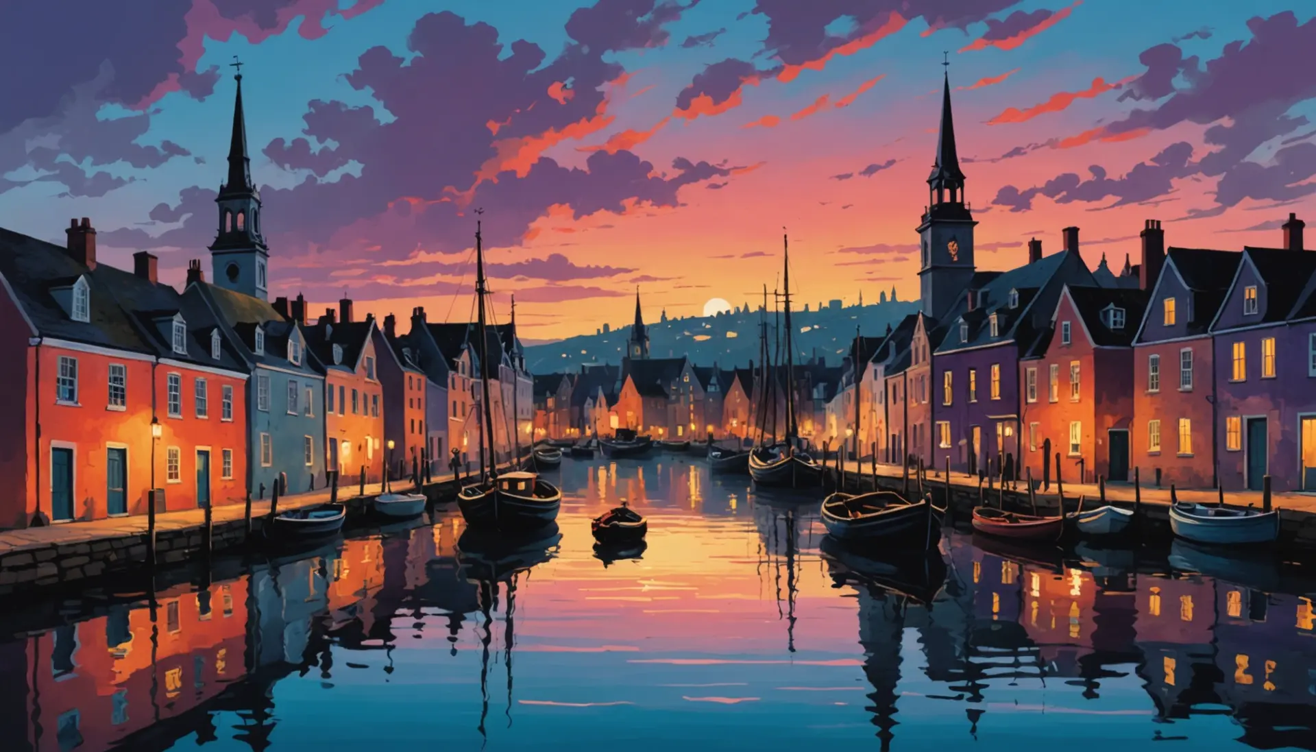Illustration of the phrase what does one if by land two if by sea mean shown as lantern signals in a harbor scene