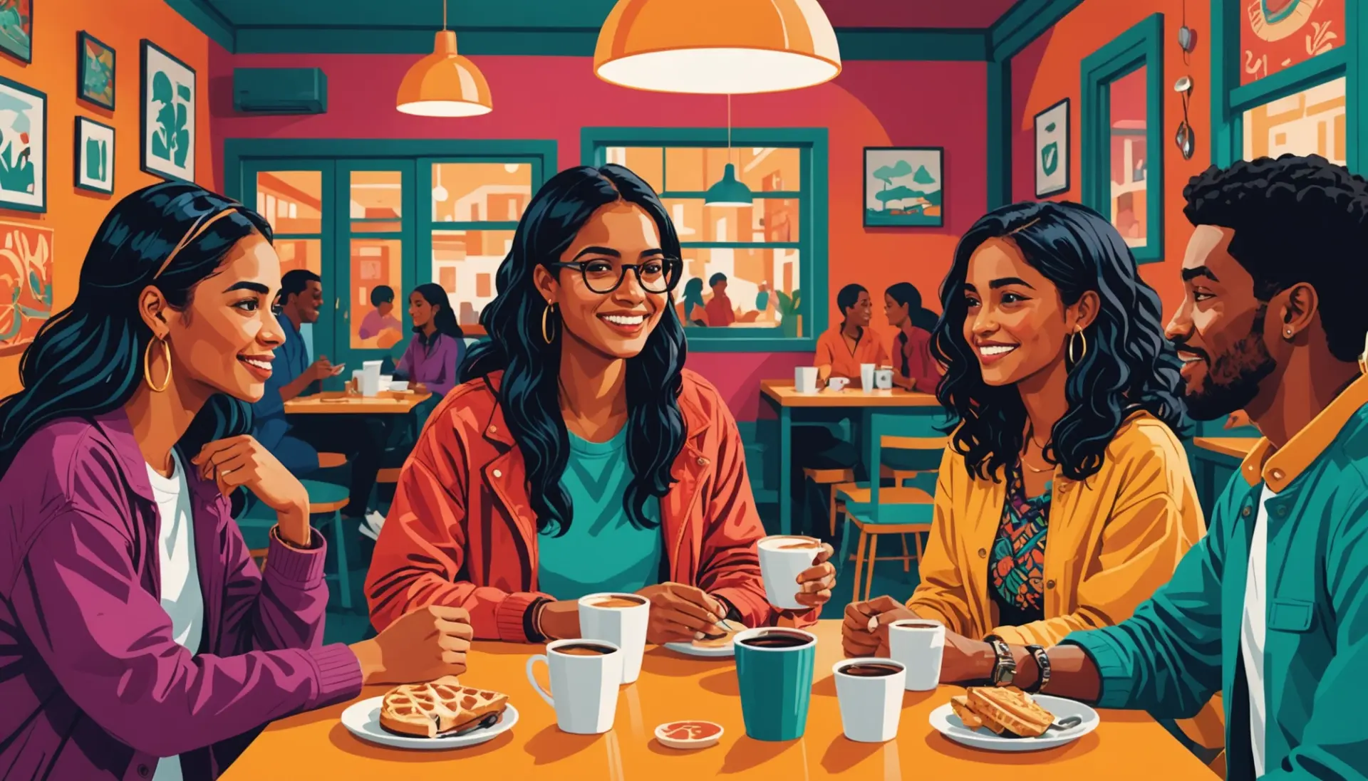 Editorial illustration showing young people using 'swami' in slang, reflecting the phrase swami meaning slang