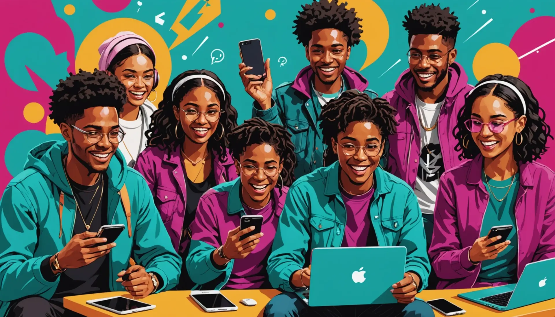 Editorial illustration of people reacting to dped meaning slang online