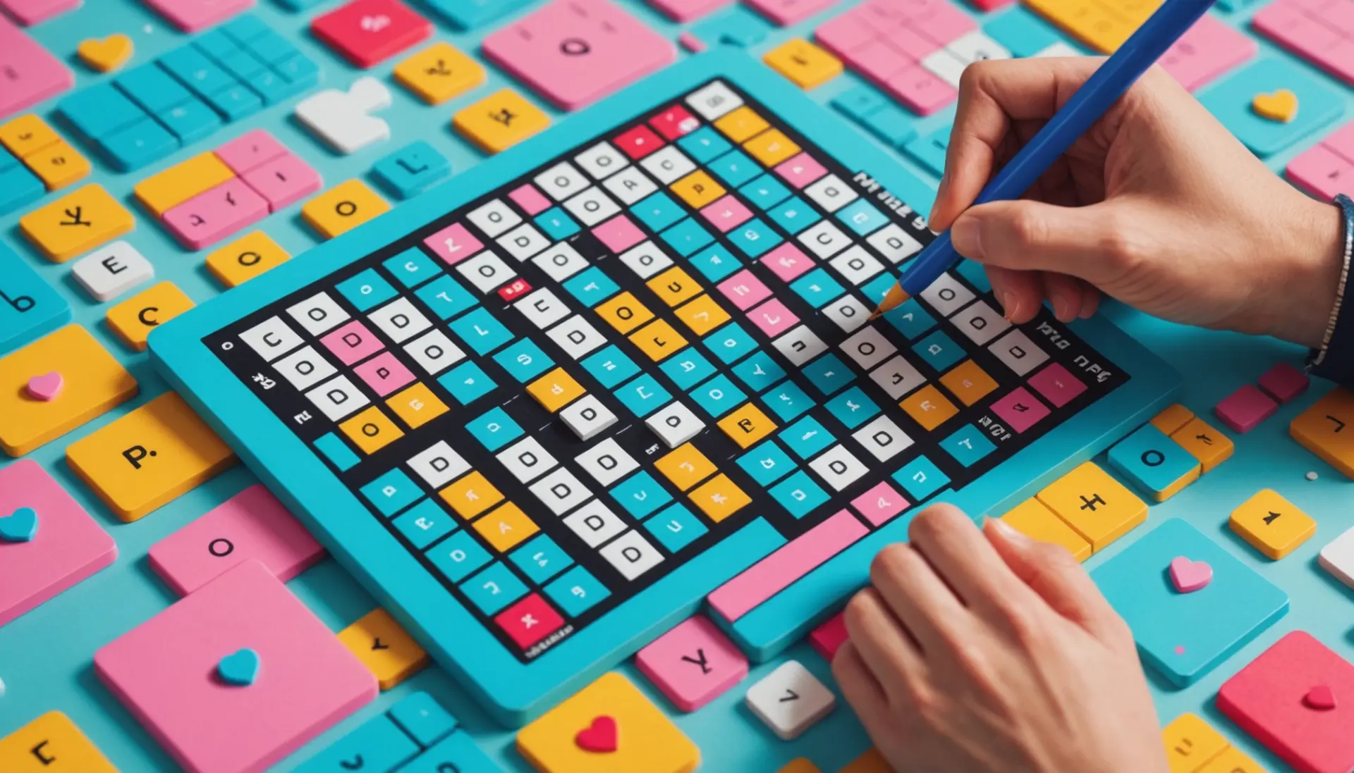 Editorial illustration of a crossword grid with the clue cute in modern slang crossword clue highlighted