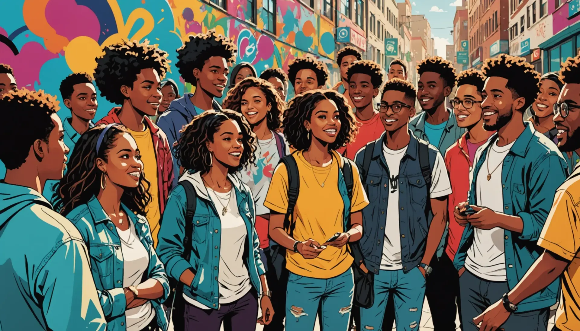 Editorial illustration of a street scene with speech bubbles showing different uses of puto urban dictionary