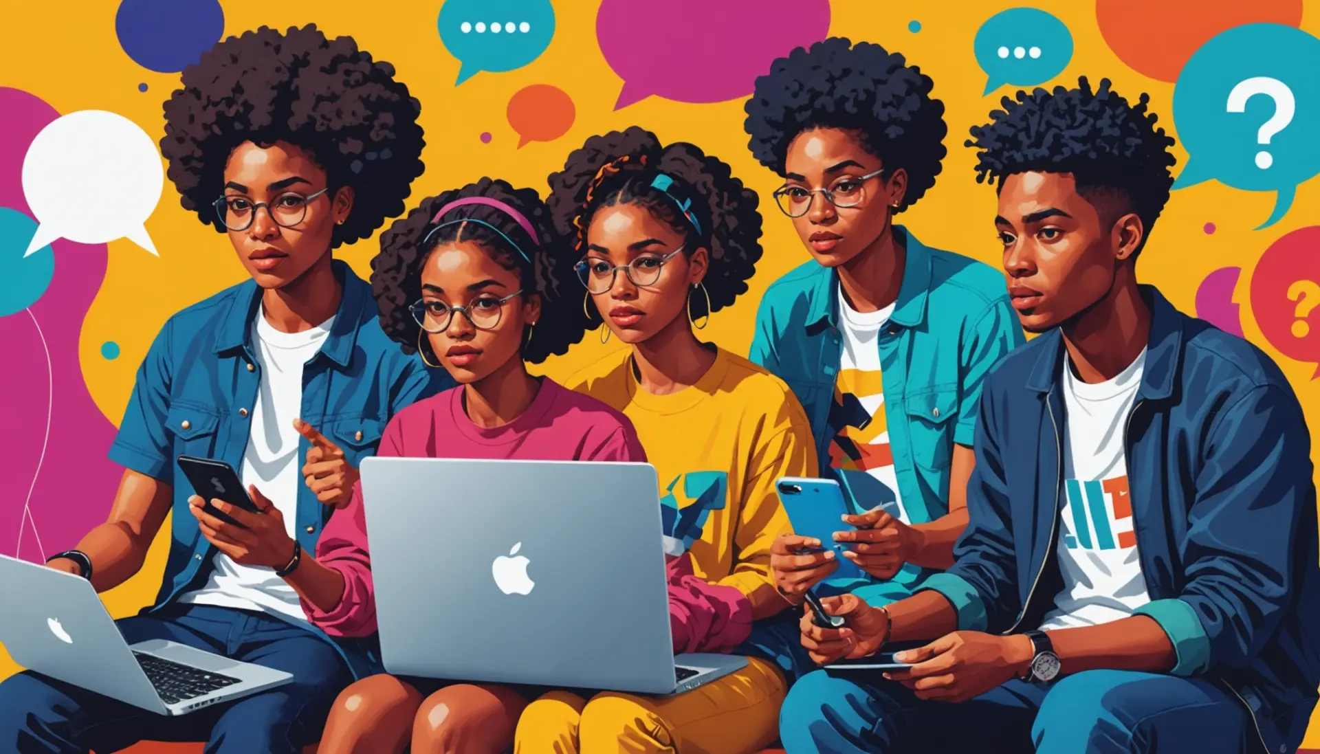 Editorial illustration of people doing an AMA, concept for ama urban dictionary