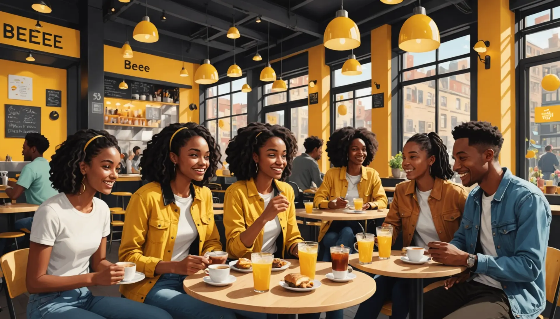Editorial illustration of people embodying bumblebee meaning slang energy