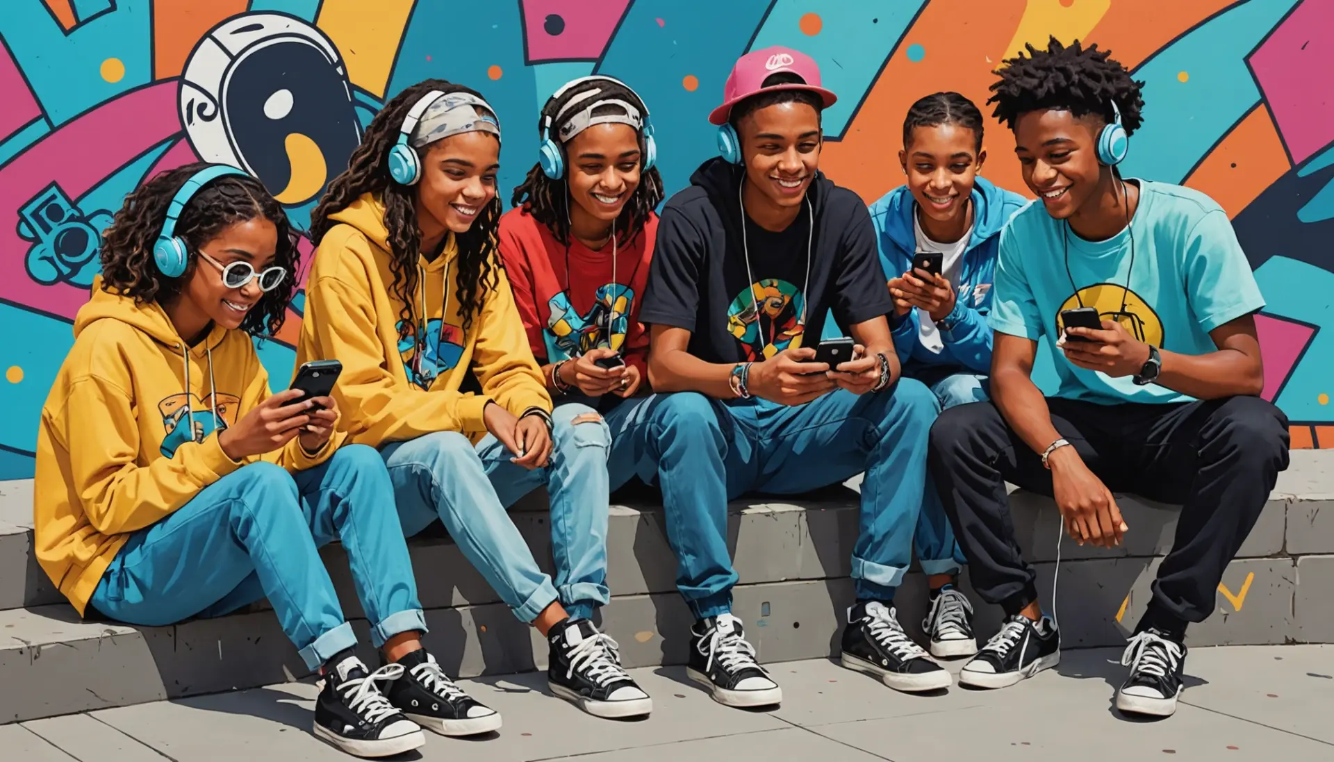 Editorial illustration showing kids signaling coolness in gen alpha slang