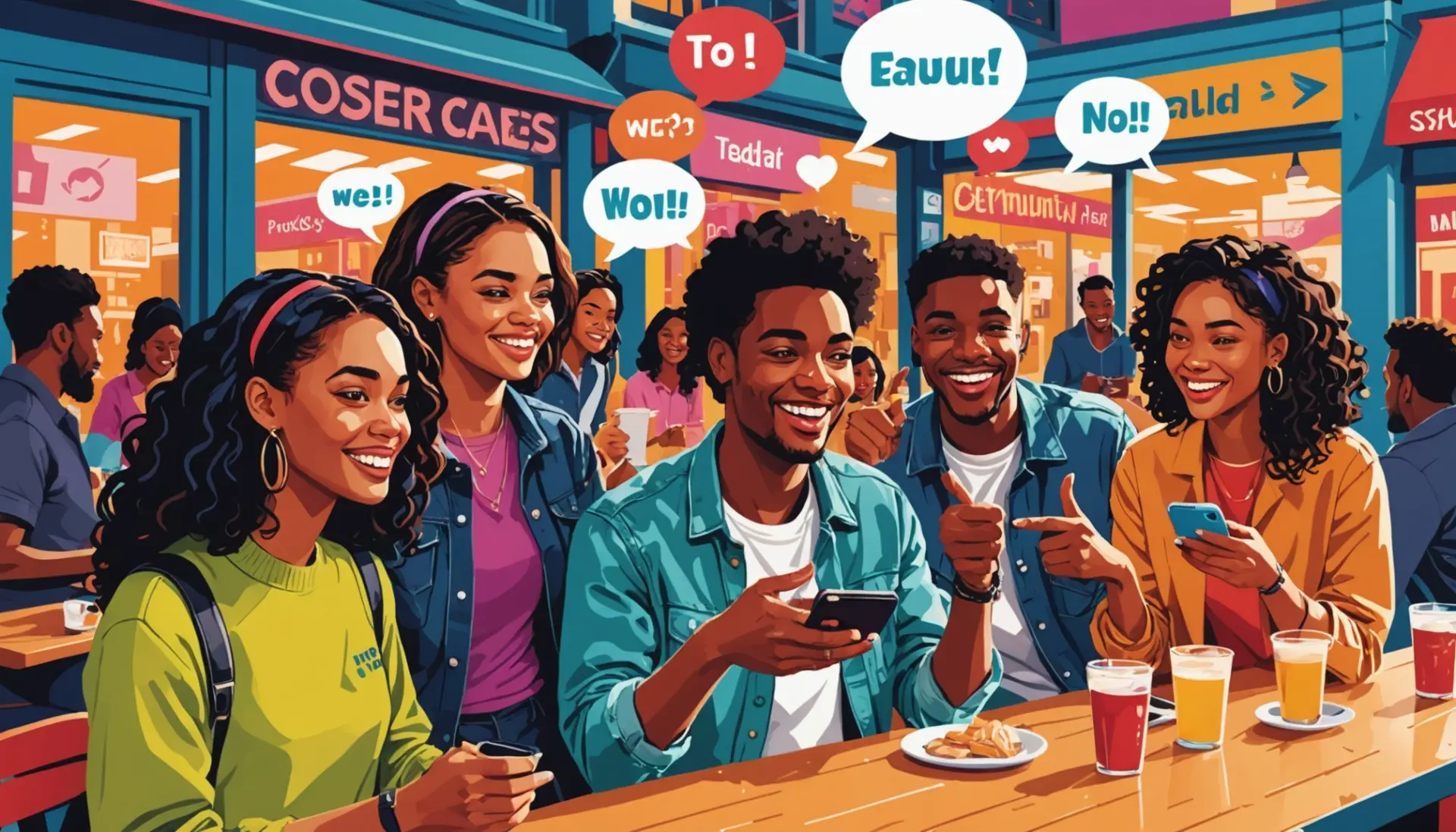 Editorial illustration about yuaf meaning slang showing people texting and reacting