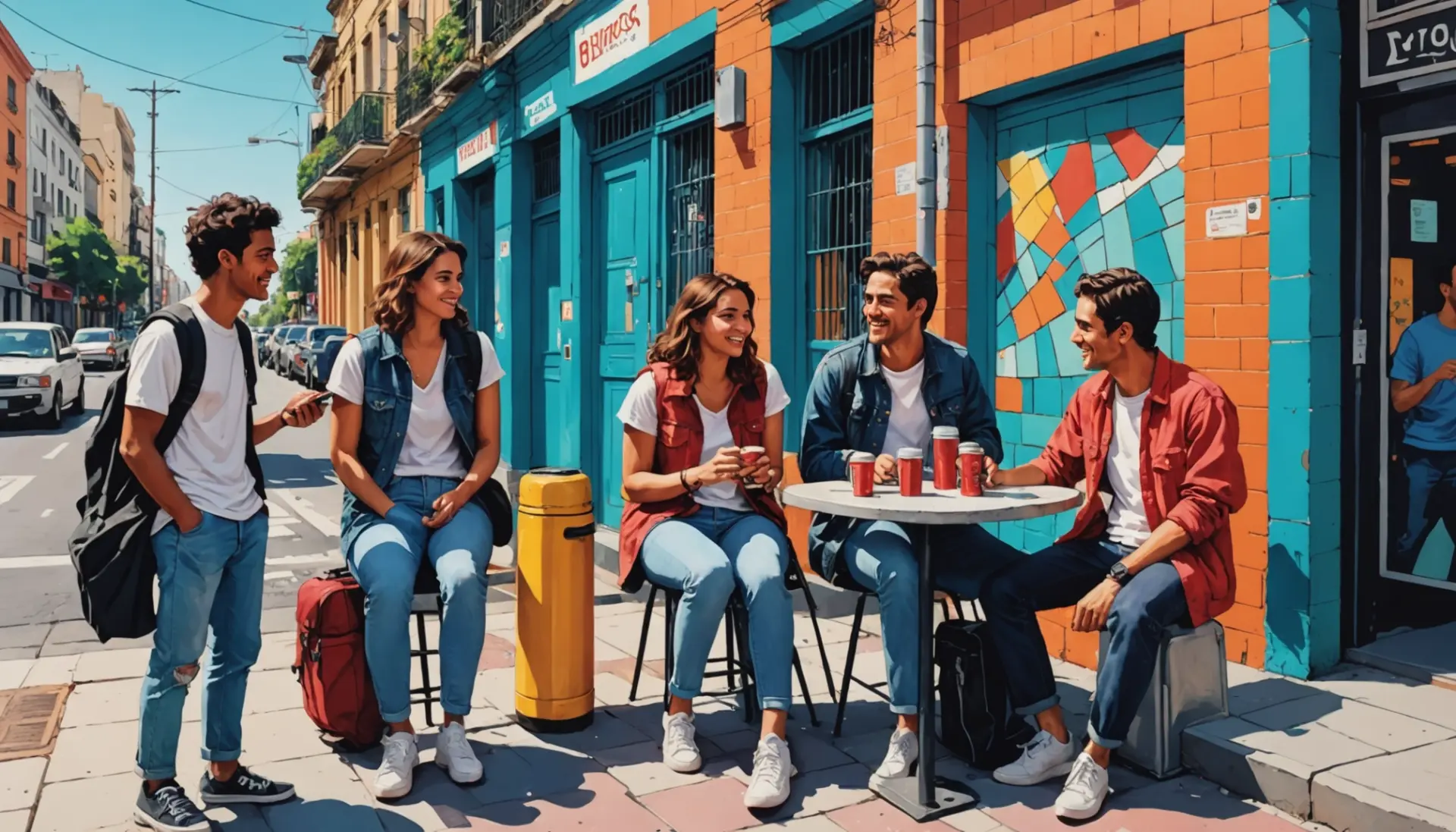 Editorial illustration showing friends chatting with speech bubbles, representing argentina slang