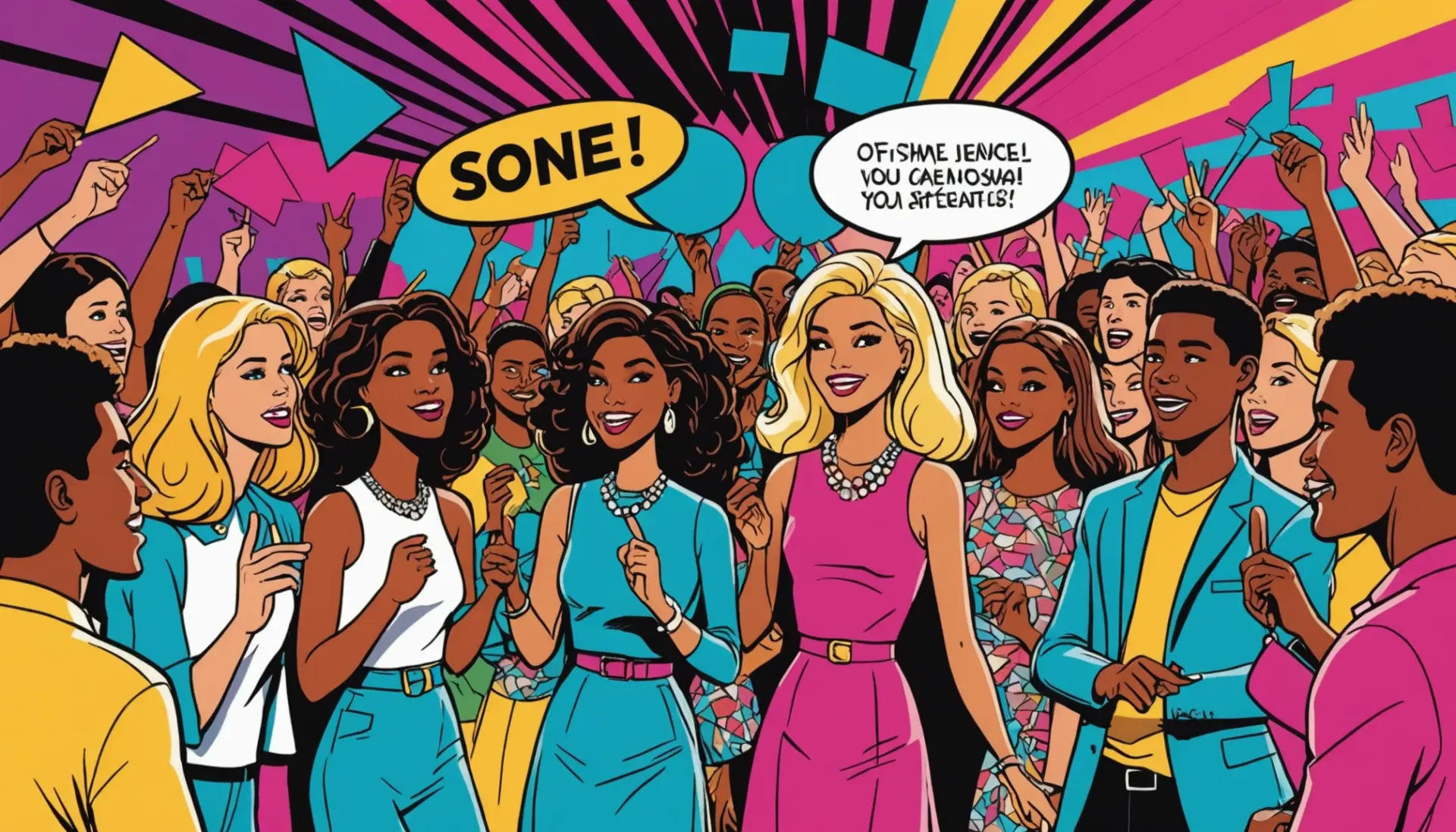 Editorial illustration showing fans and speech bubbles illustrating what does barb mean in slang