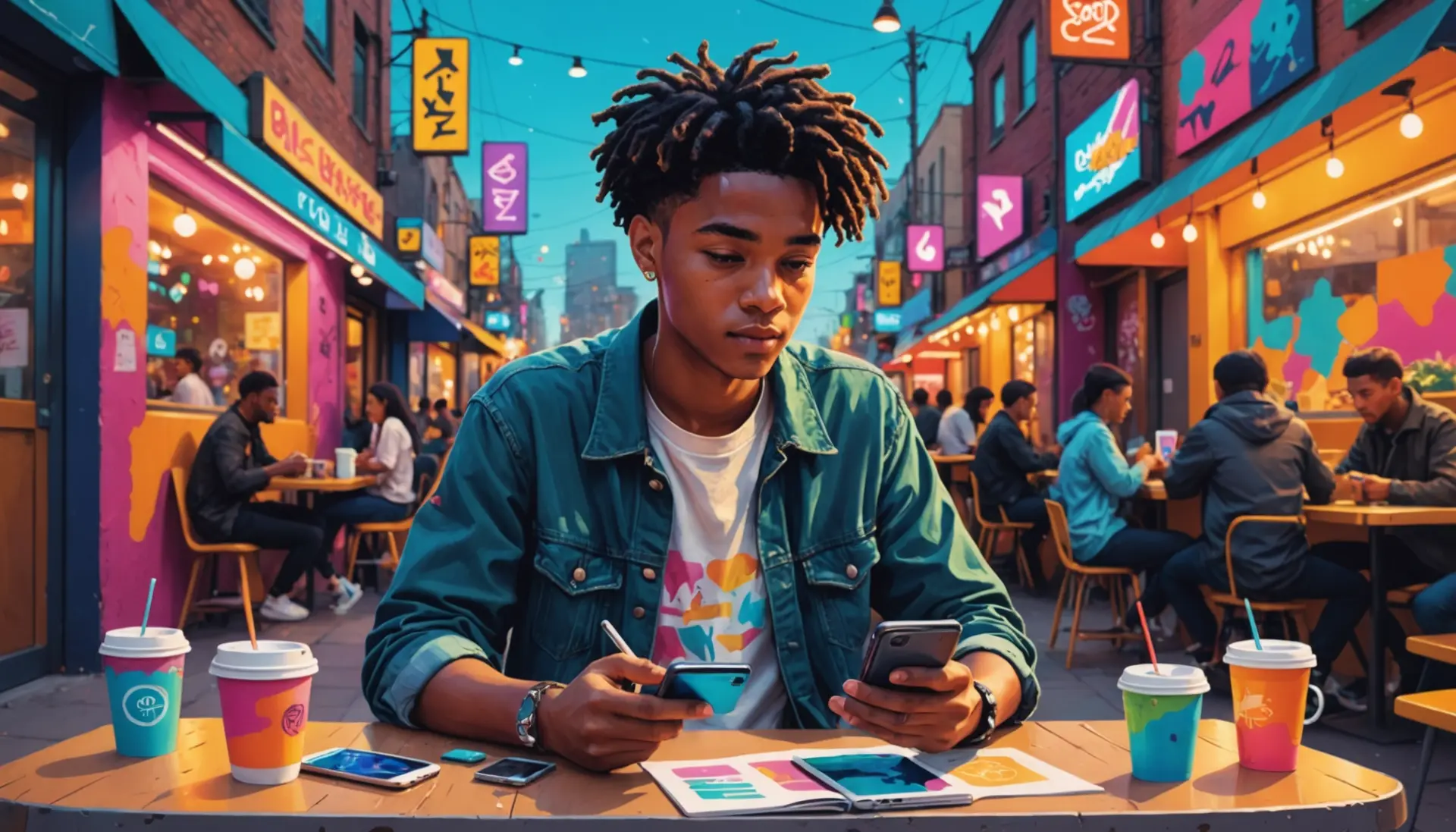 Editorial illustration showing a person reacting to a phone screen with Urban Dictionary spook search results
