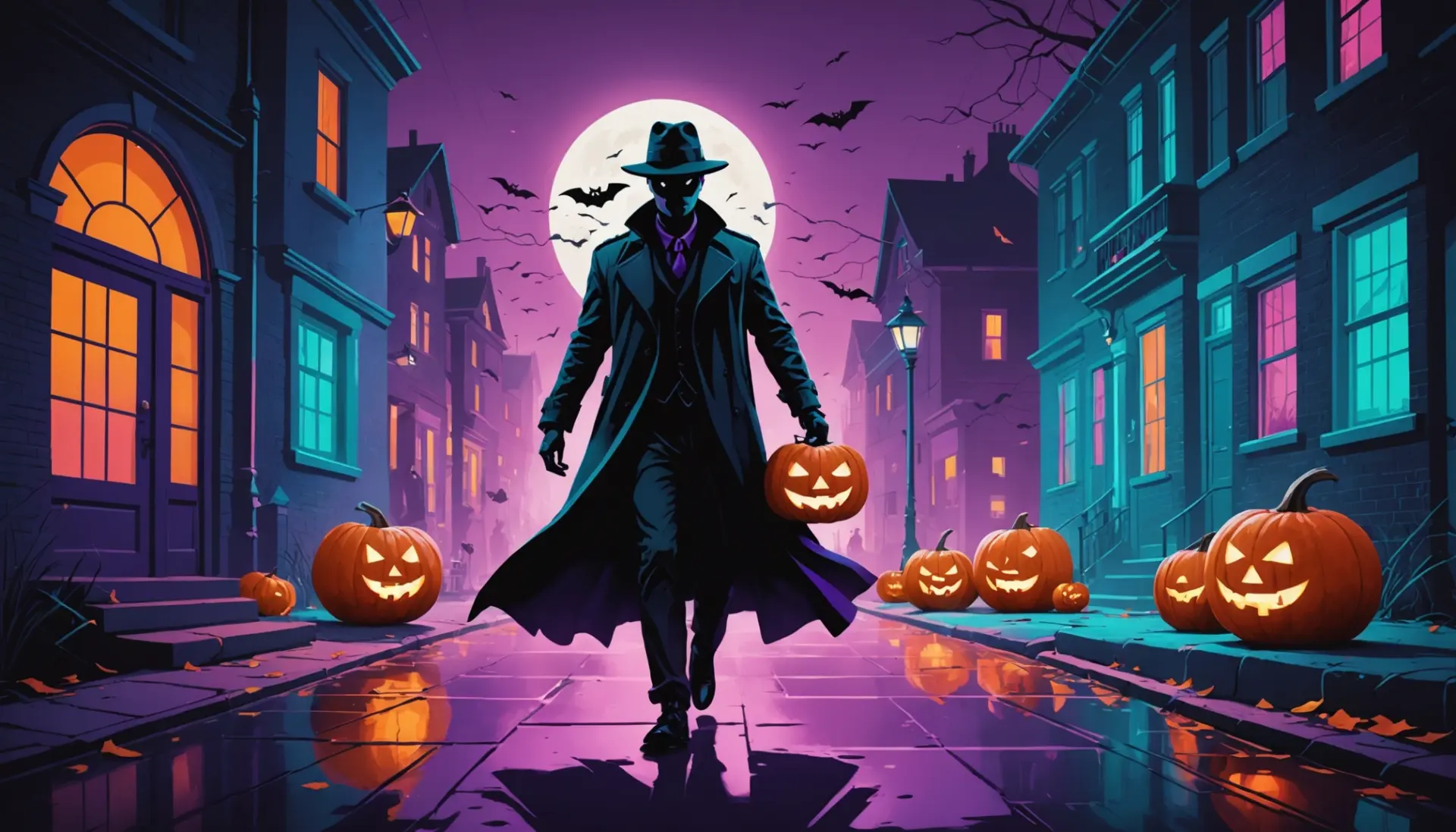 Editorial illustration showing the phrase spook slang in a ghostly and spy-themed scene