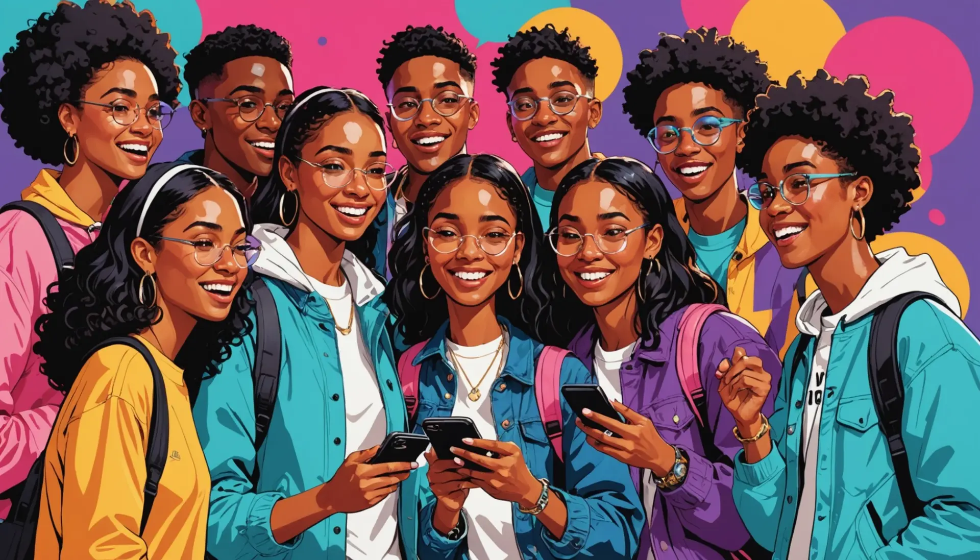 Editorial illustration showing people updating their phones and profiles, representing dp slang meaning