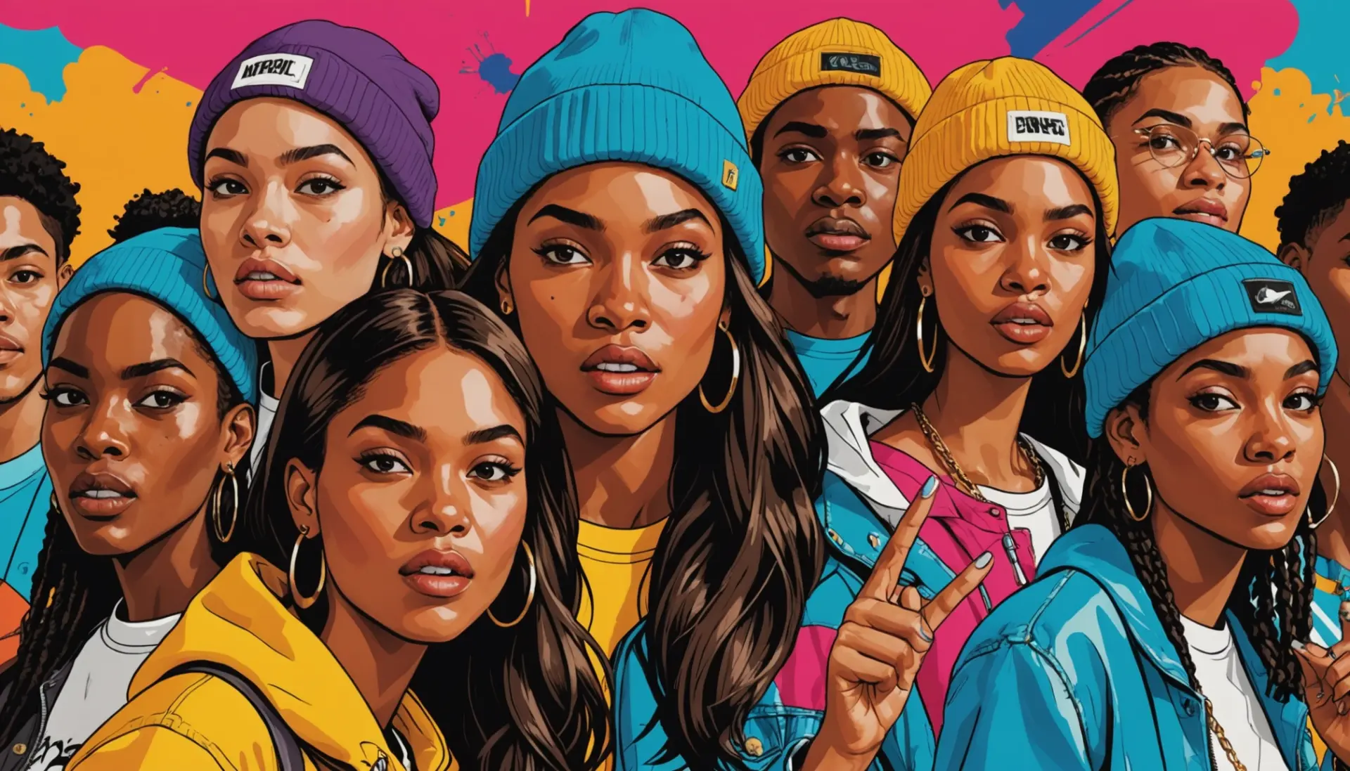Illustration of diverse faces each highlighting a slang word for face or mouth