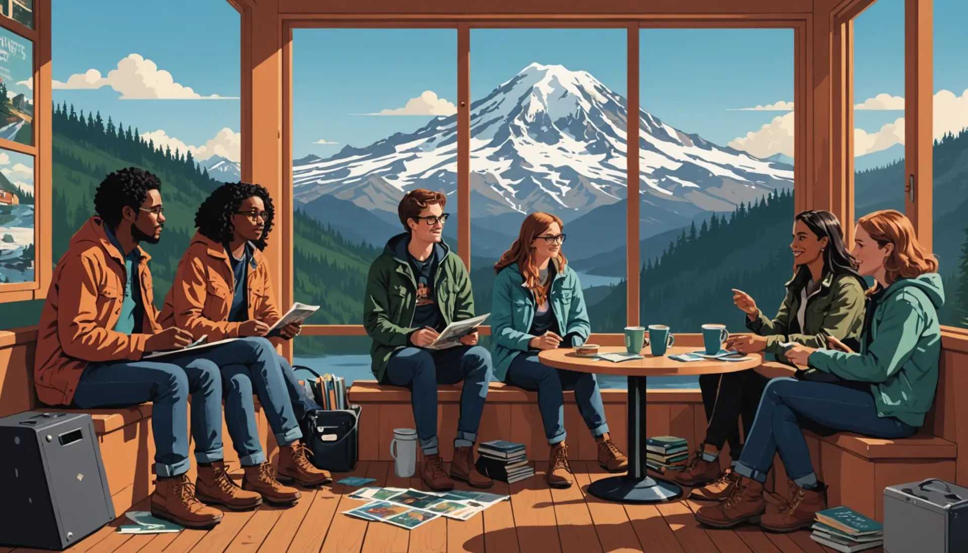 Editorial illustration showing Pacific Northwest slang phrases with the phrase pnw urban dictionary in context
