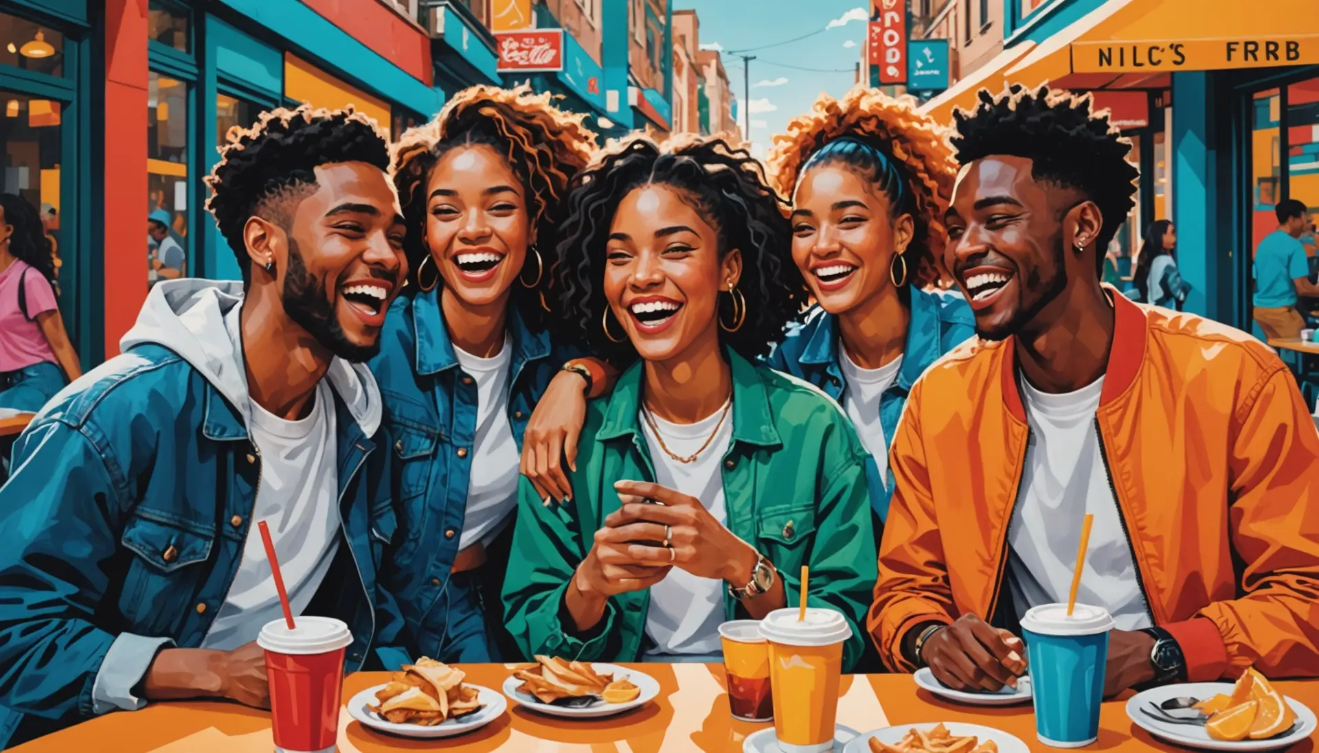 Illustration showing friends labeled 'BSF' in a fun social scene, what is bsf slang
