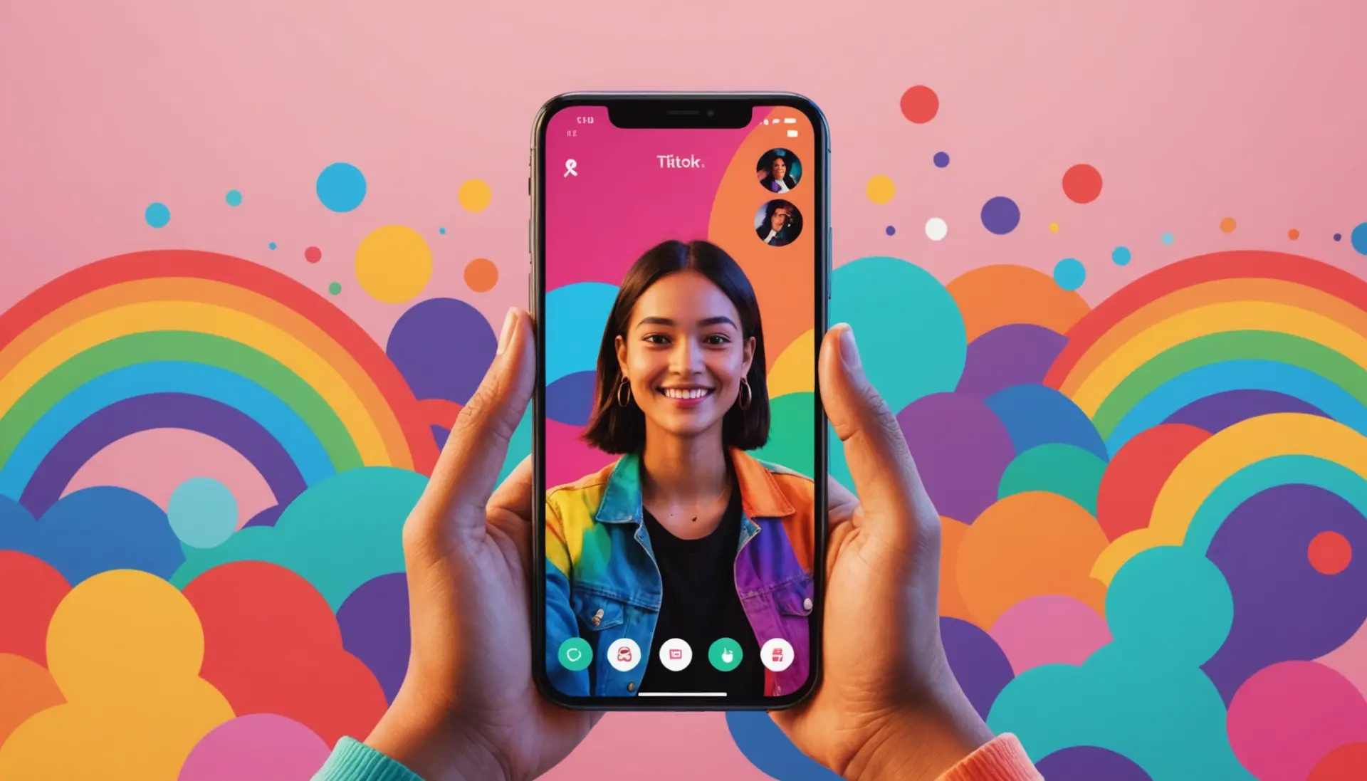 Illustration showing a TikTok-style profile with a rainbow avatar, representing what does the rainbow pfp mean on tiktok