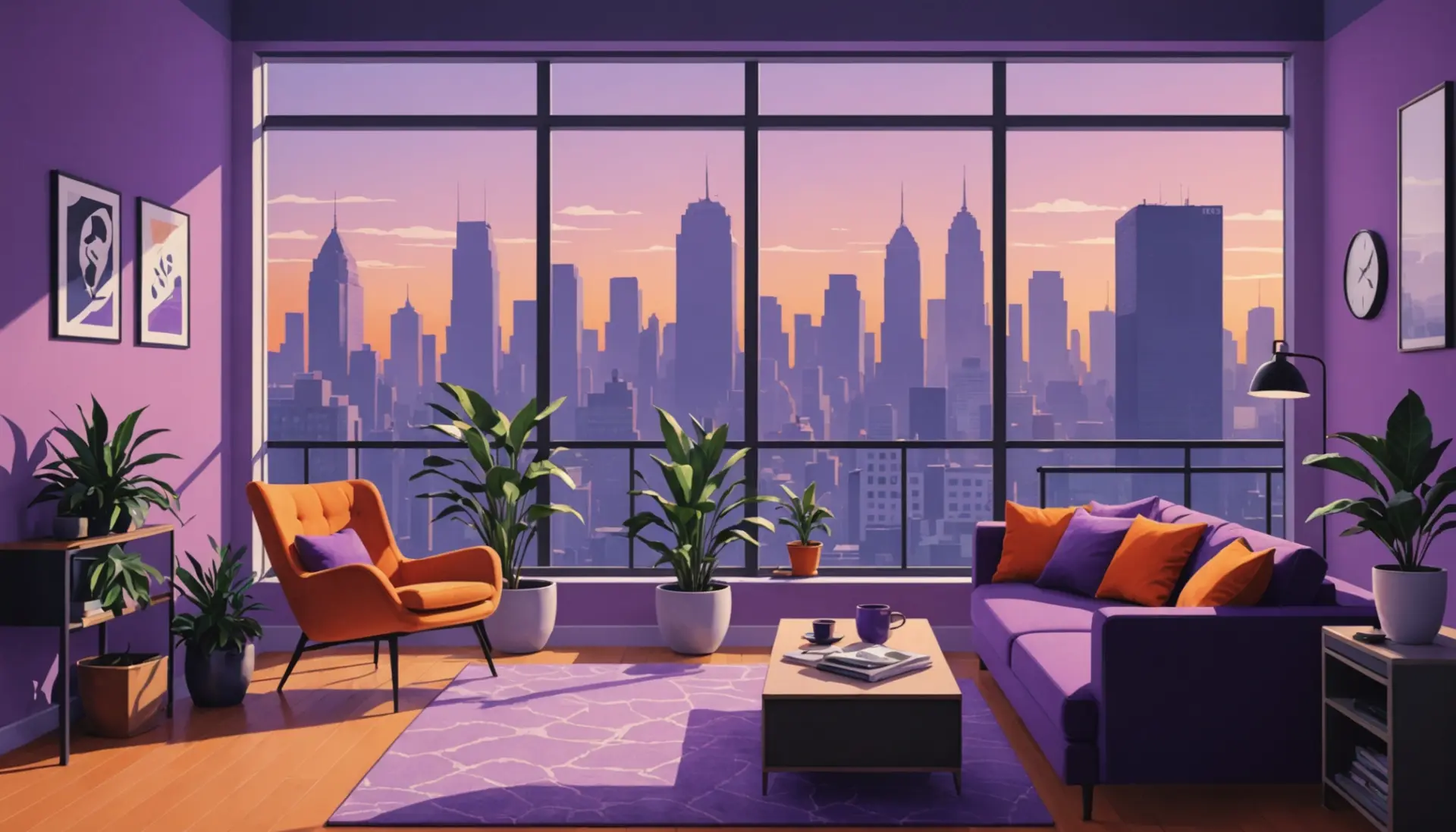 Illustration showing 'what does code purple air quality mean' with people indoors and a smoky purple skyline visible through windows