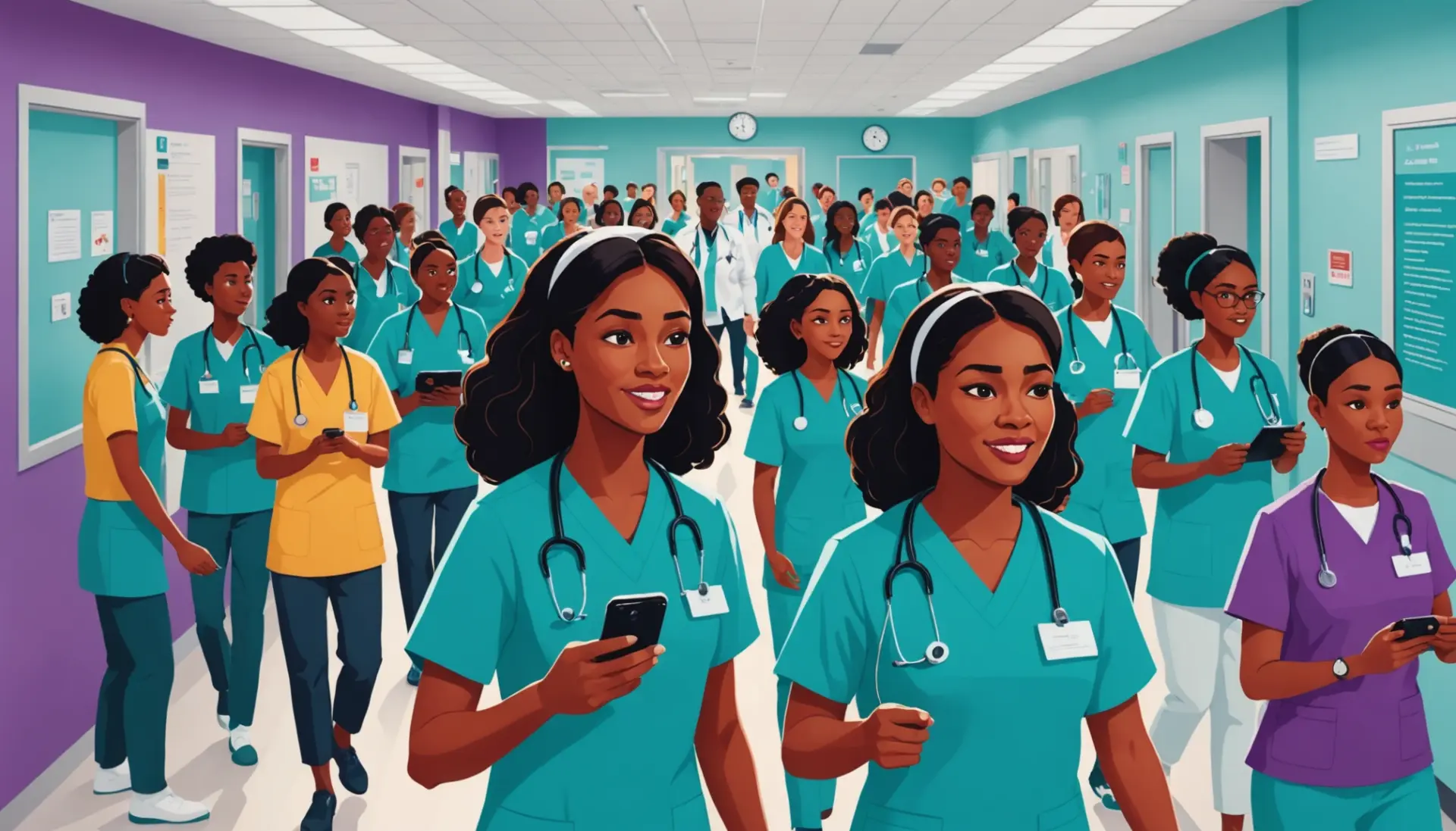 Editorial illustration showing people reacting to the phrase what does code purple mean in a hospital and online context