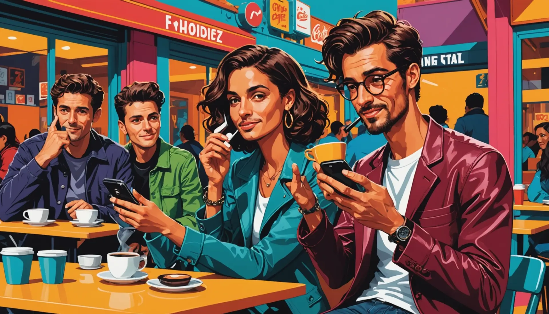Illustration of people acting fancy with the phrase what does pretentious mean in concept