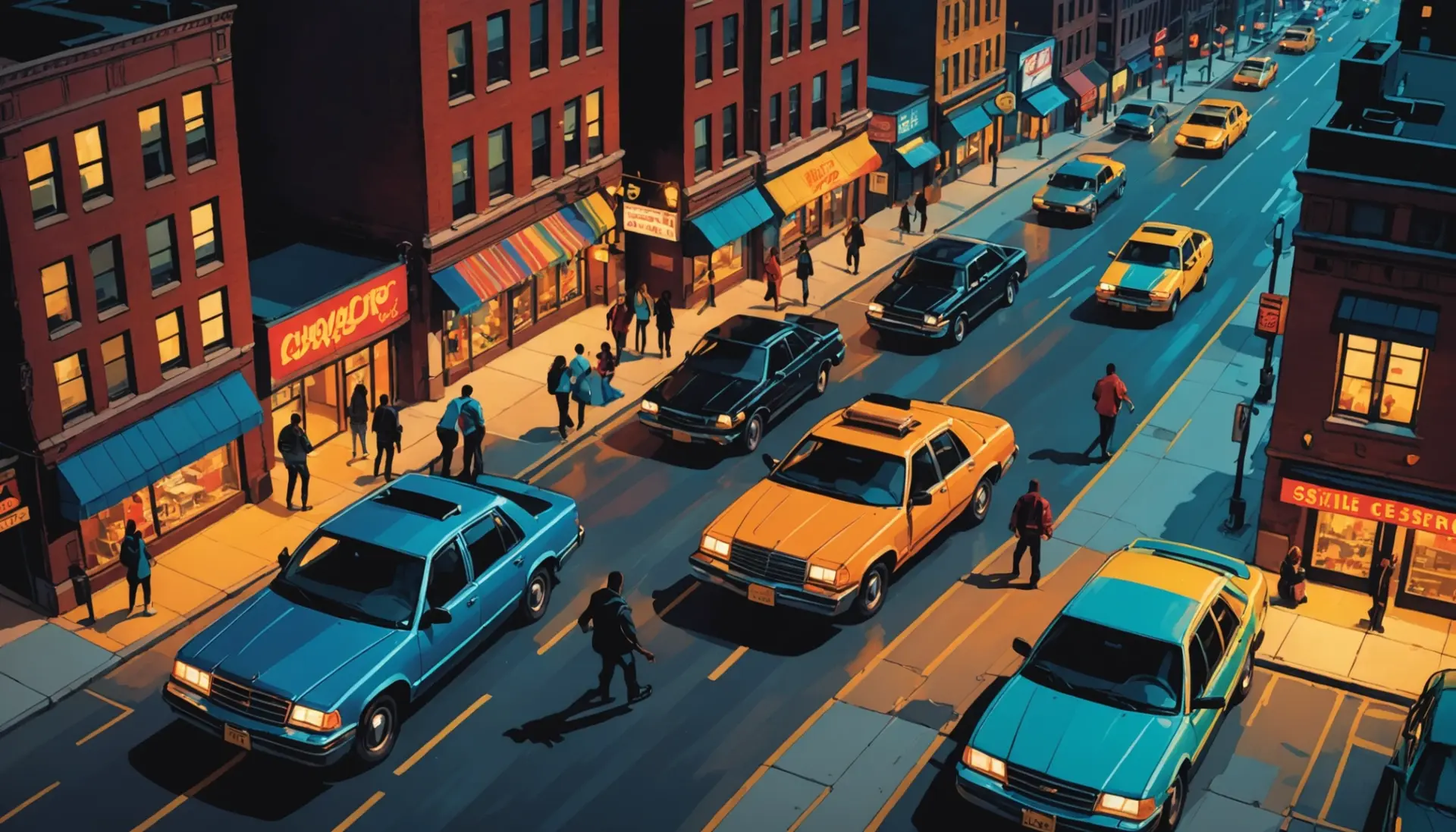 Editorial illustration showing a sunroof scene in Chicago with people reacting, referencing chicago sunroof urban dictionary