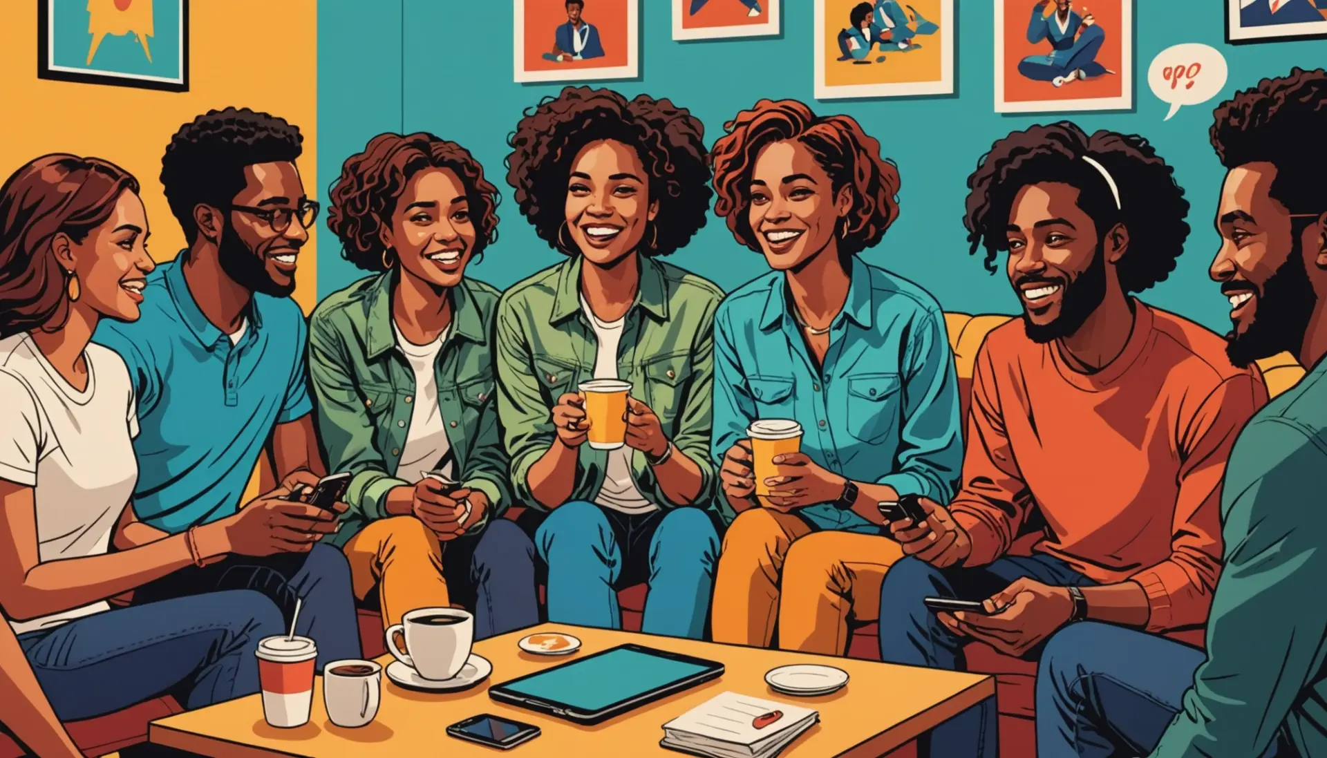Editorial illustration showing people texting 'kind of' and 'kinda' in slang chat bubbles, highlighting kind of in slang