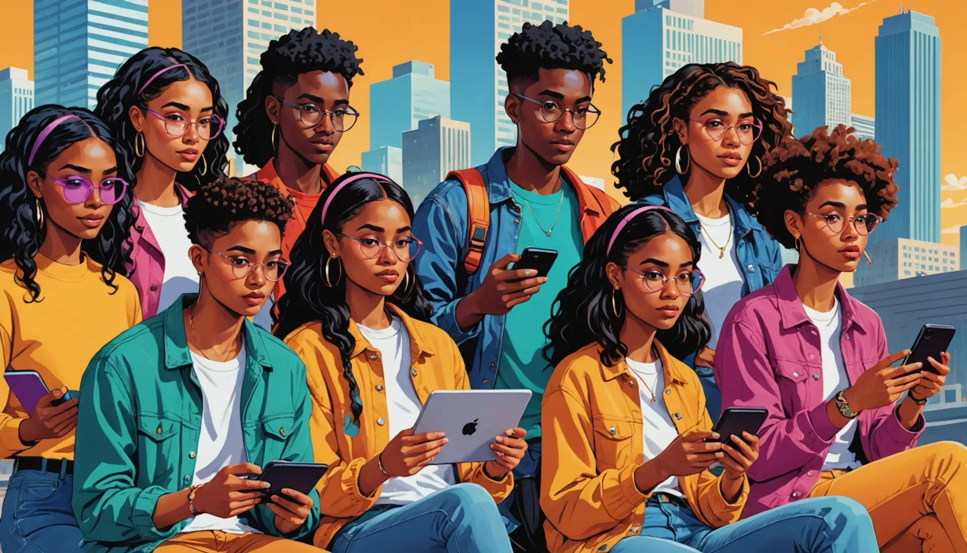 Editorial illustration showing young people reacting to the phrase washed slang meaning on social media
