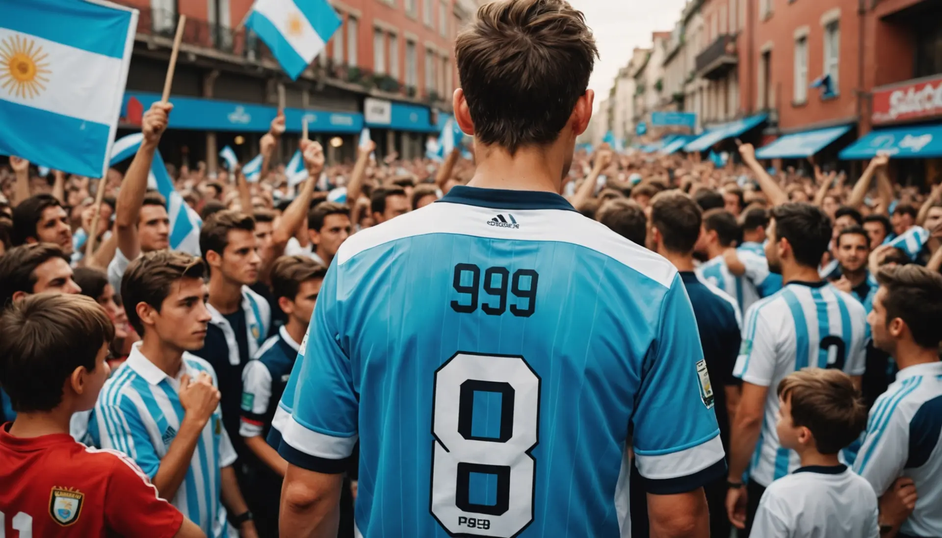 Close-up of an Argentina jersey collar with tiny '1893' detail, illustrating what does 1893 mean on argentina jersey
