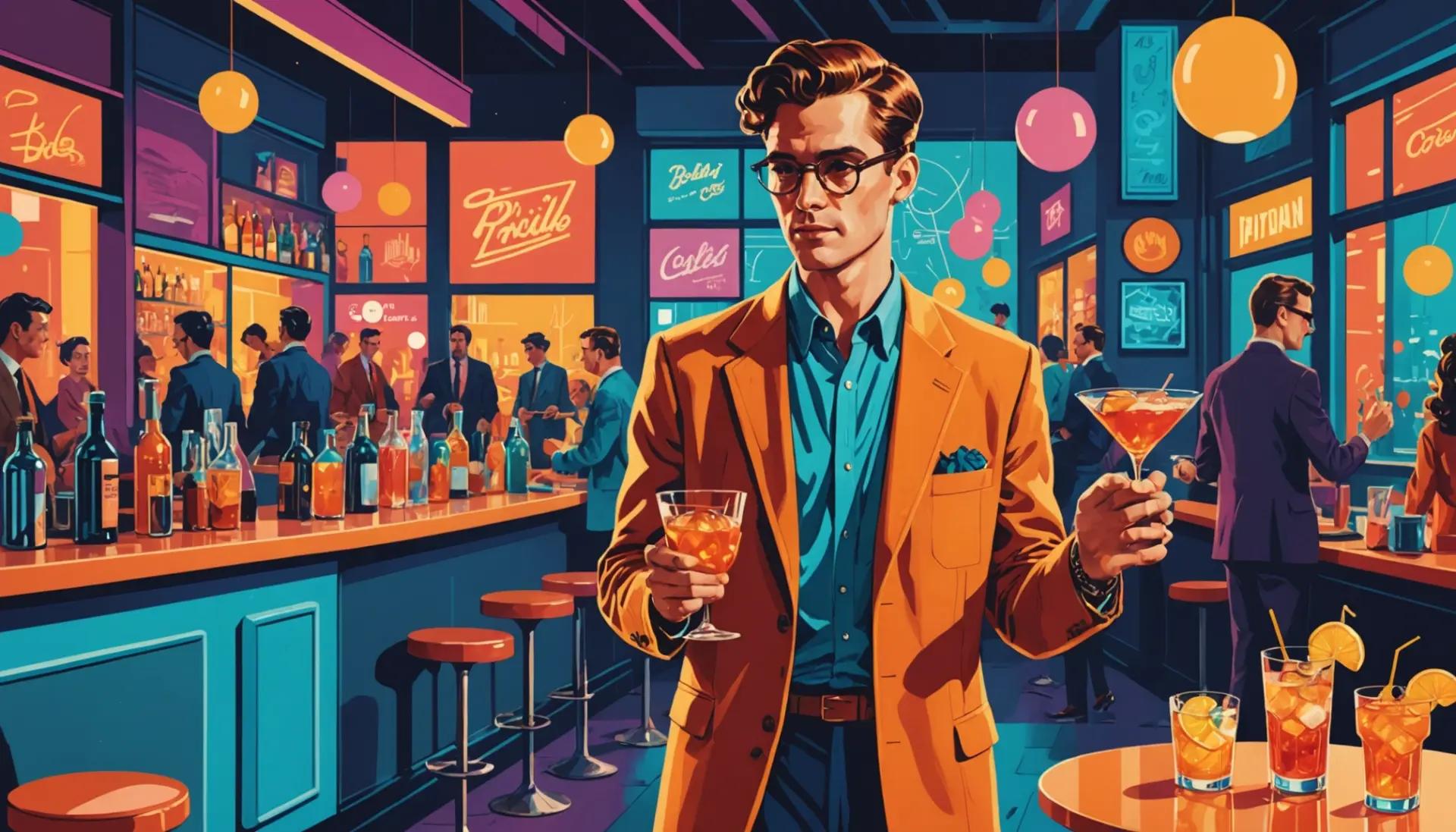 Editorial illustration showing a retro cocktail and phone screen with the text old fashioned urban dictionary in context