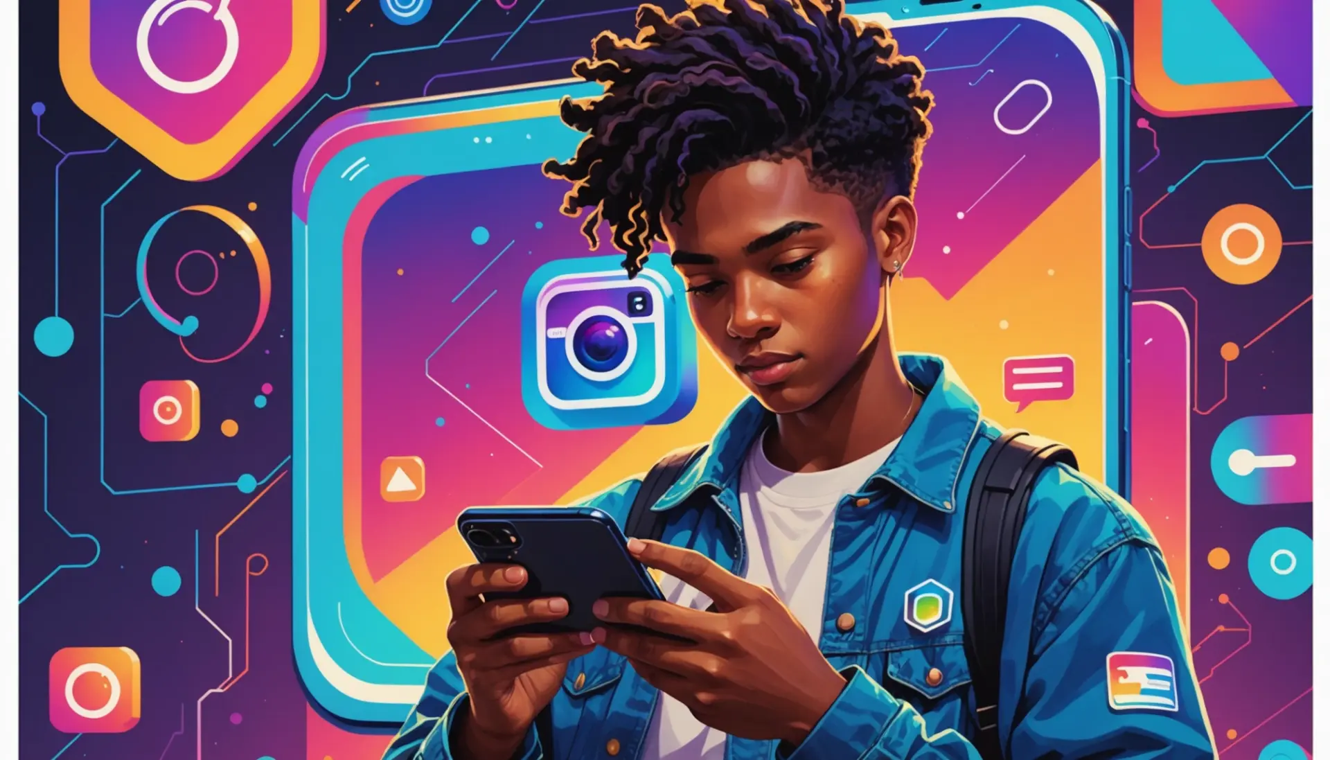 Illustration showing the phrase what does ai info mean on instagram post with a small AI tag under a social media post