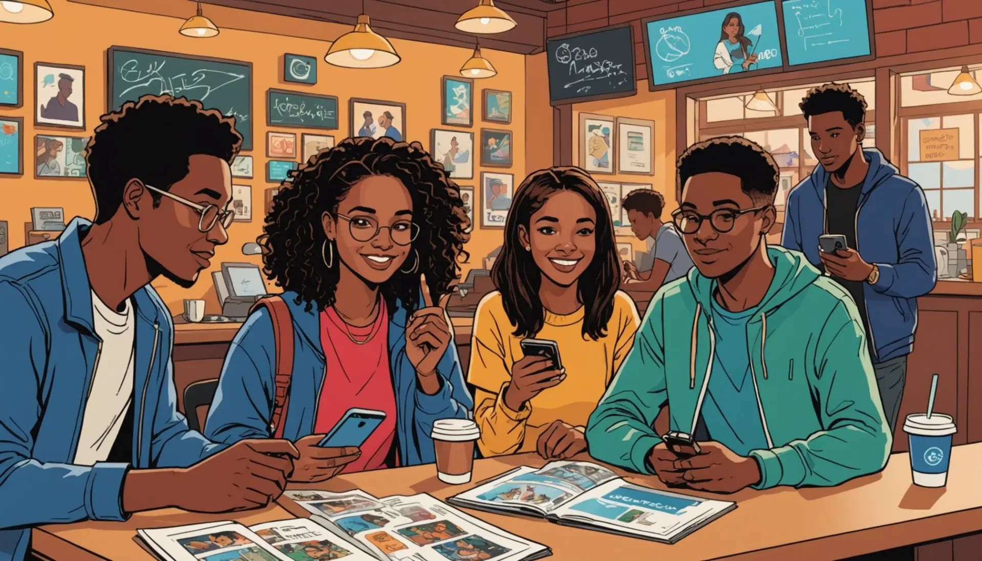 Editorial illustration showing people using phones and fandom art, with the phrase verse urban dictionary implied by context