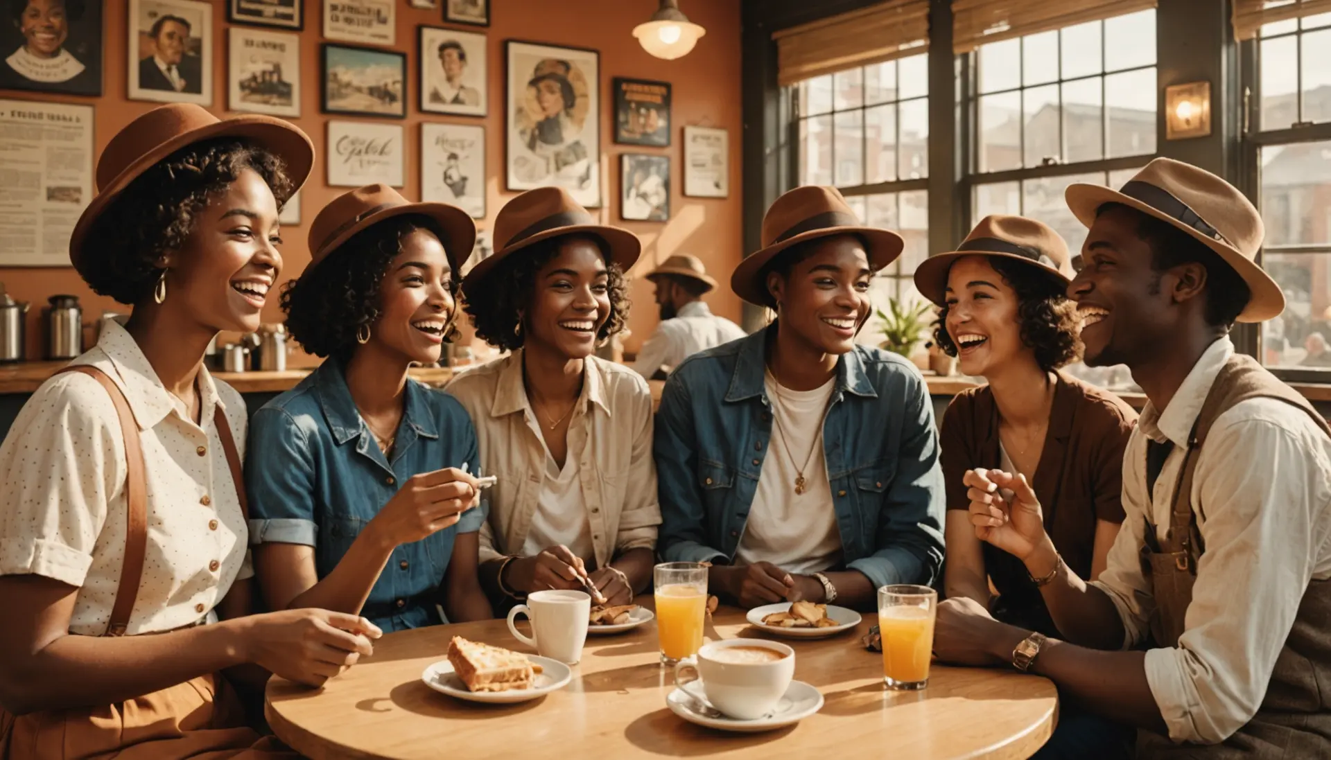 Editorial illustration of people using old fashioned slang in a cafe, showing the phrase old fashioned slang