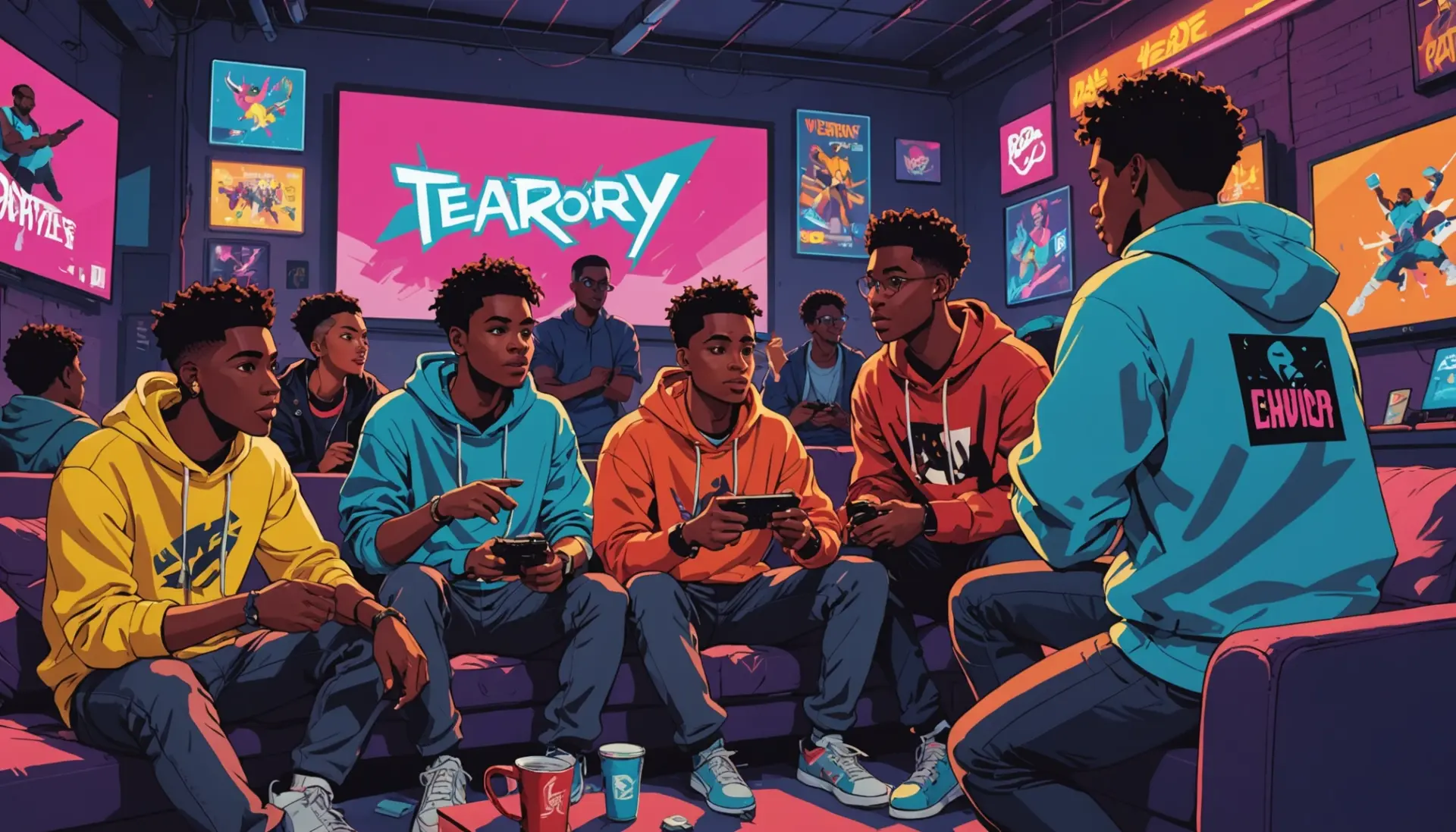 Editorial illustration showing players teabagging with the phrase urban dictionary tea bag implied in context