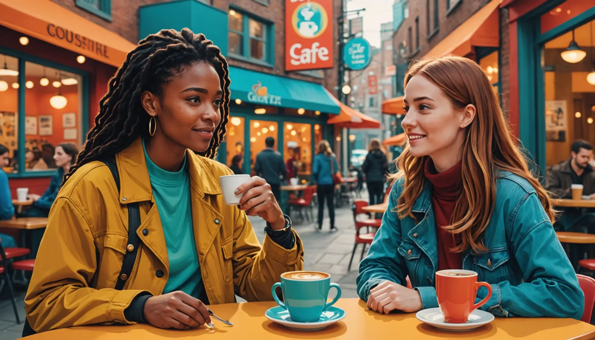 Editorial illustration showing two people talking about outercourse urban dictionary