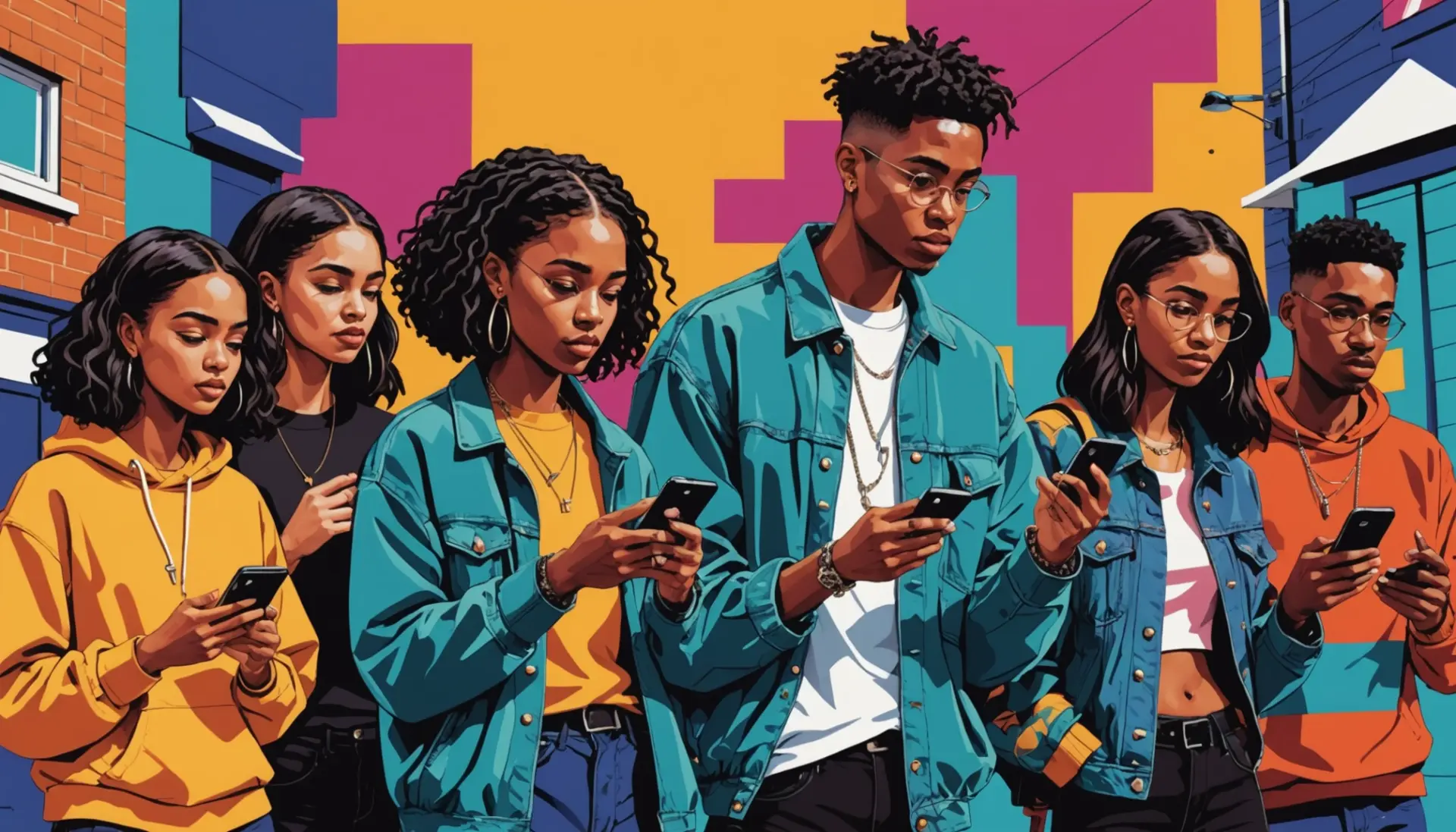 Editorial illustration showing people snapping fingers and exchanging snaps, with the phrase snaps meaning slang represented visually