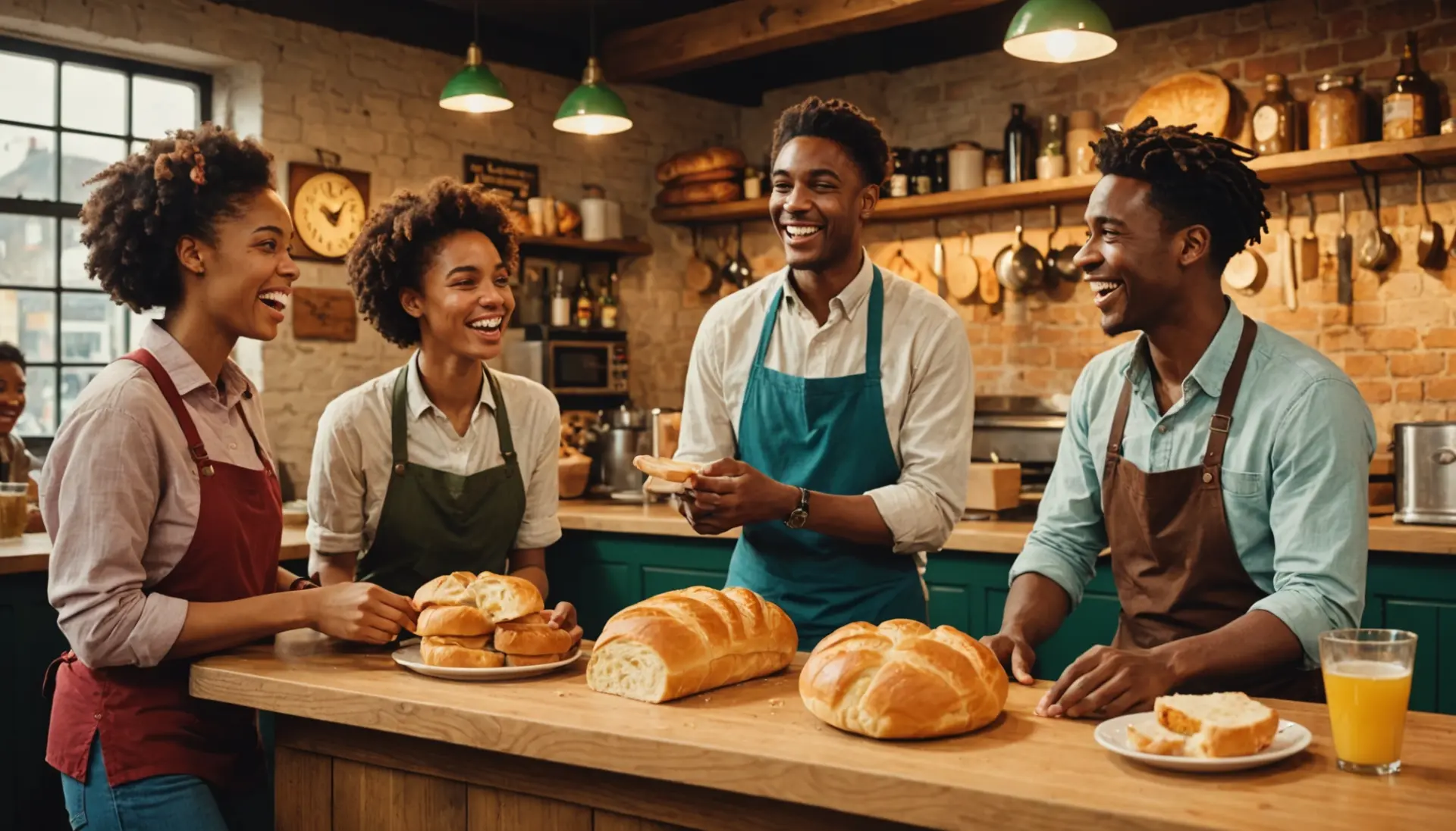 Editorial illustration showing the phrase baps slang meaning with playful scenes of a bakery and friends laughing