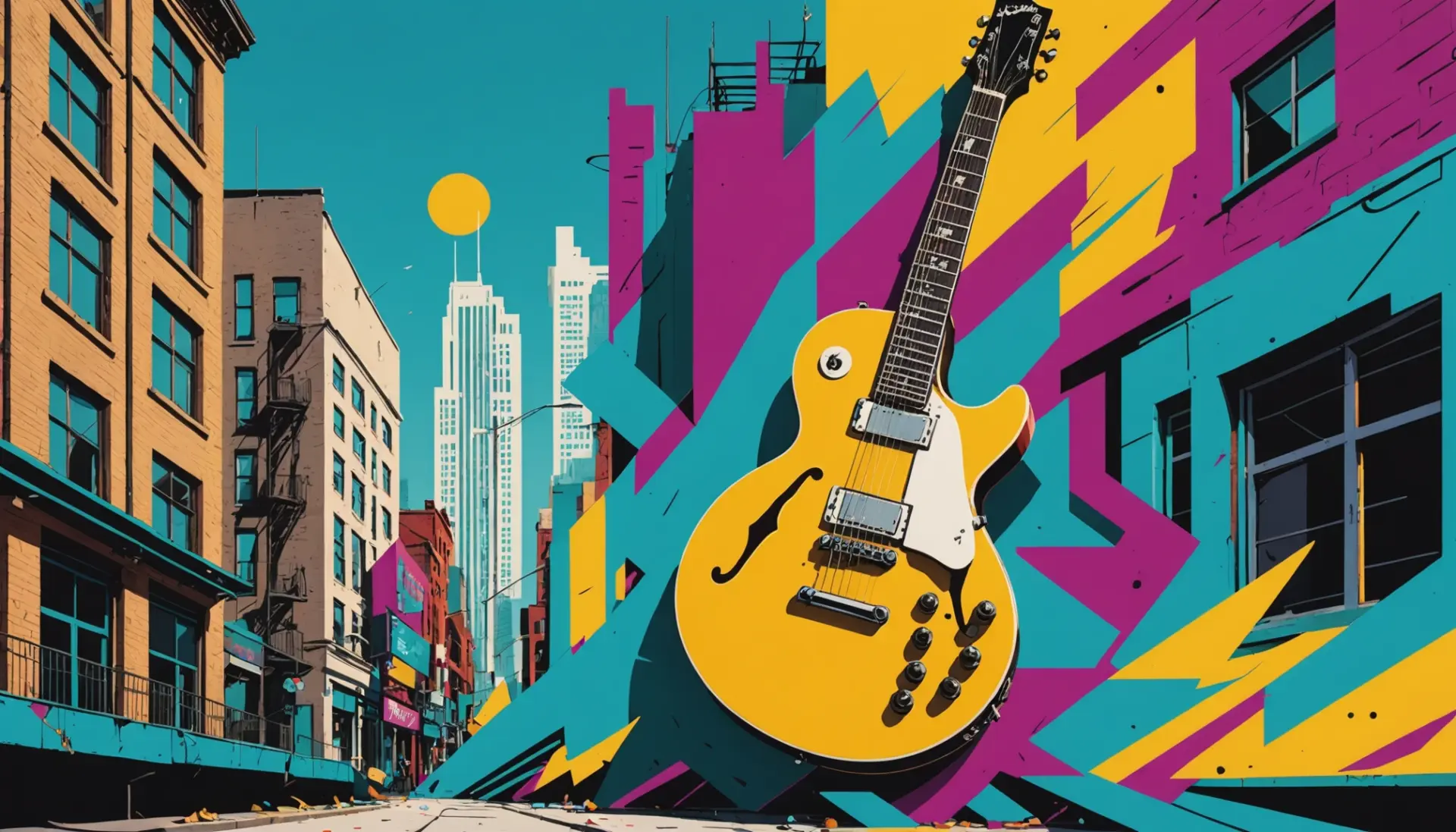 Editorial illustration showing a jangly guitar and text bubble asking what does jangle mean