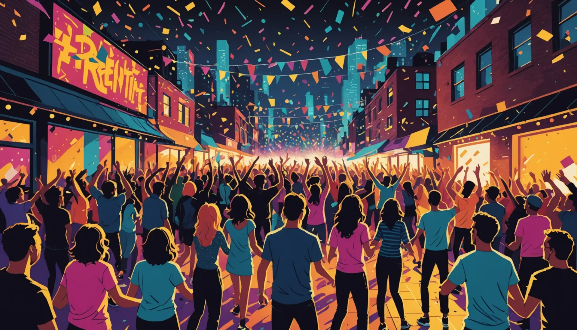Editorial illustration showing a frenetic scene representing what does frenetic mean